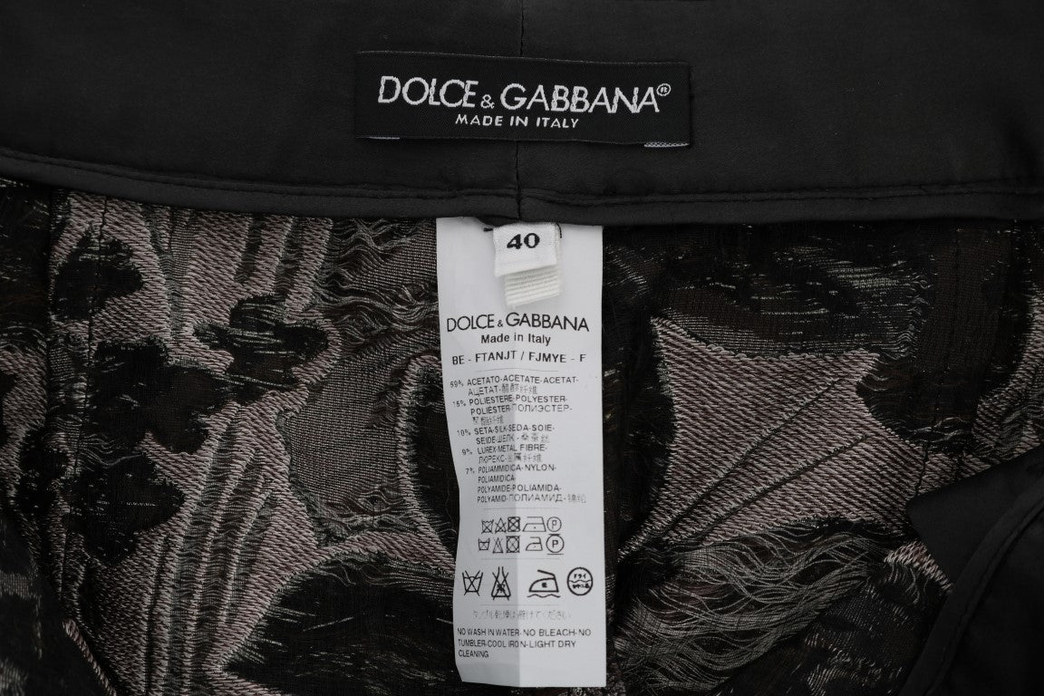 Dolce & Gabbana Gray Floral Brocade High Waist Shorts Dolce & Gabbana