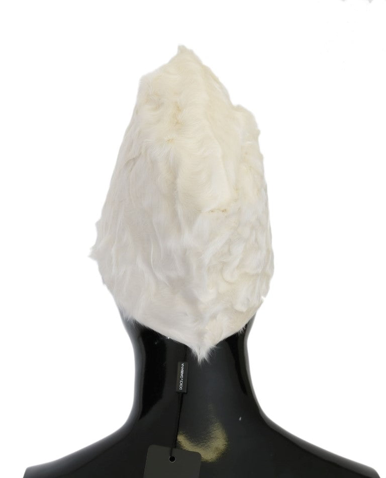 Dolce & Gabbana White Xiangao Lamb Fur Beanie Dolce & Gabbana