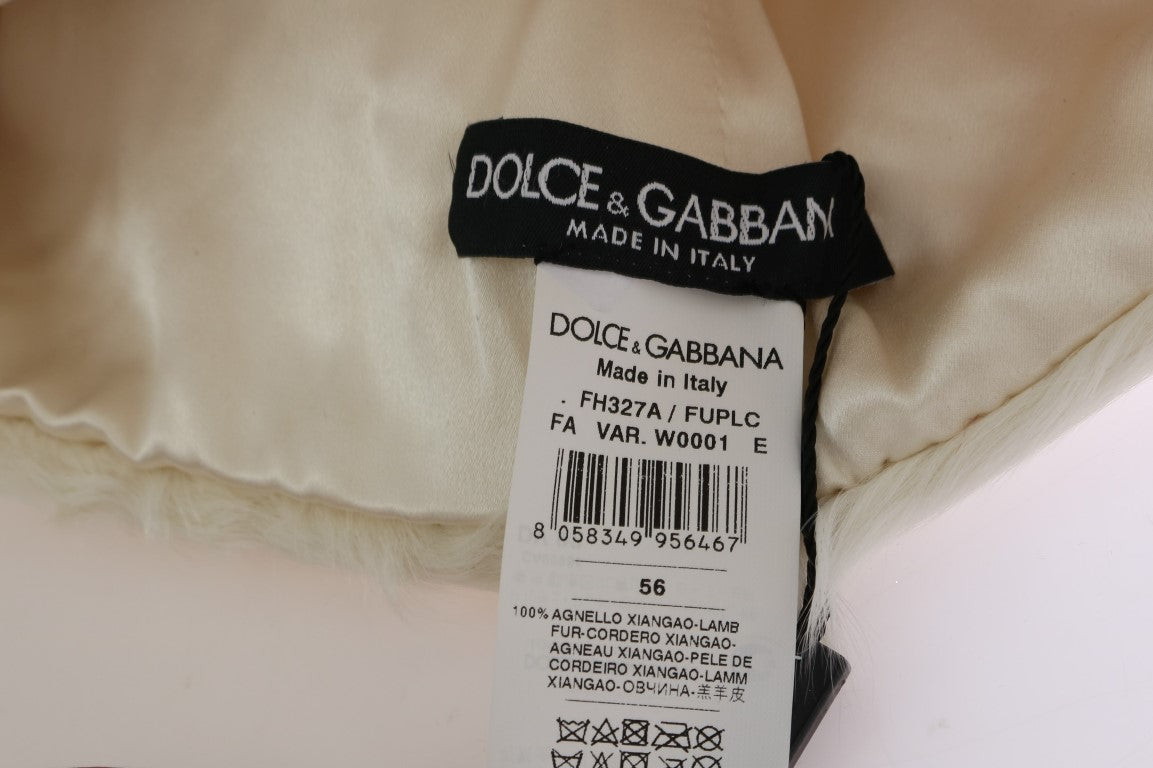 Dolce & Gabbana White Xiangao Lamb Fur Beanie Dolce & Gabbana