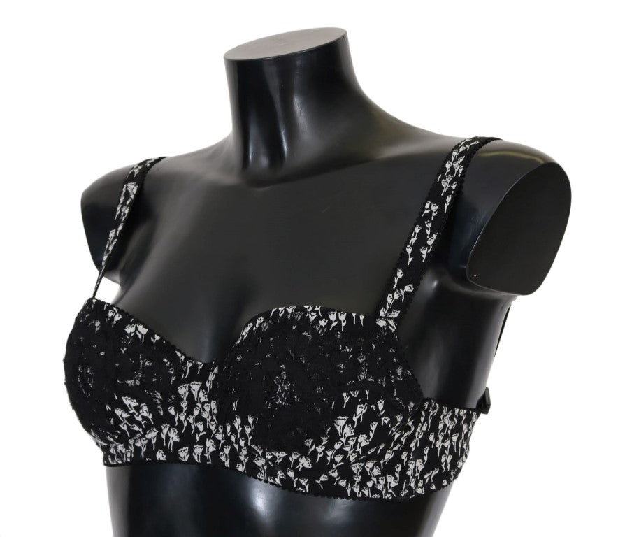 Dolce & Gabbana Black Silk White Lace Stretch Underwear Bra Dolce & Gabbana