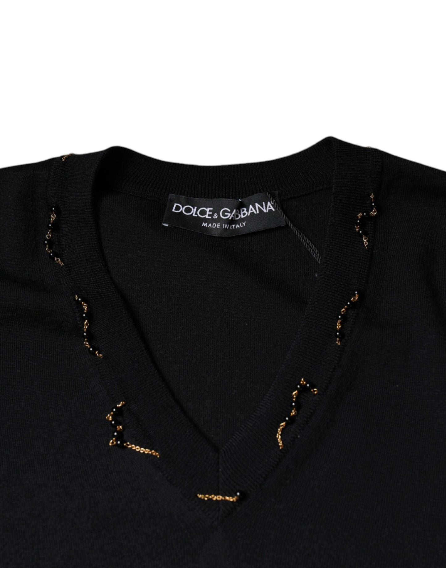 Dolce & Gabbana Black Embellished V-neck Pullover Sweater Dolce & Gabbana