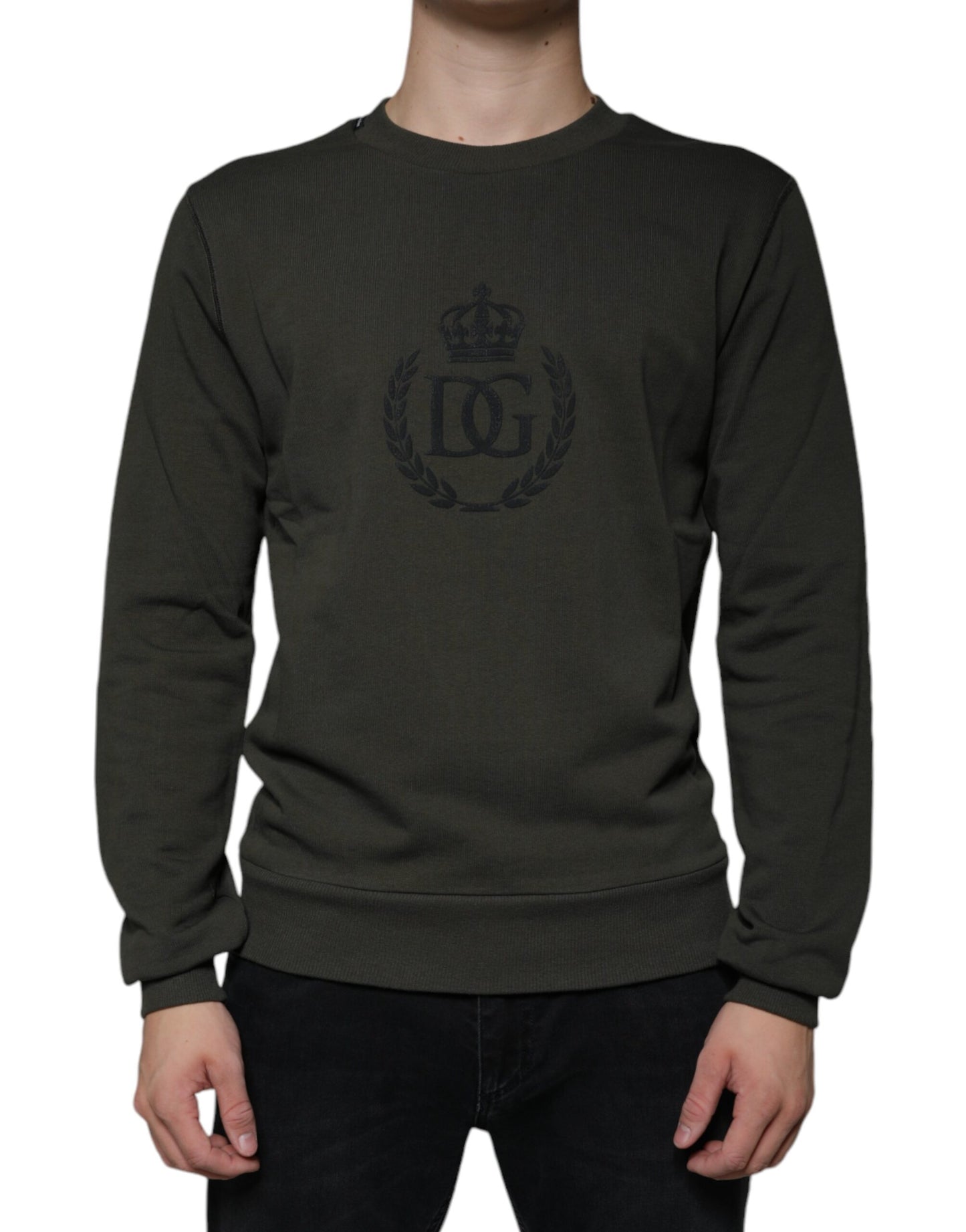 Dolce & Gabbana Army Green DG Crown Crew Neck Pullover Sweater Dolce & Gabbana