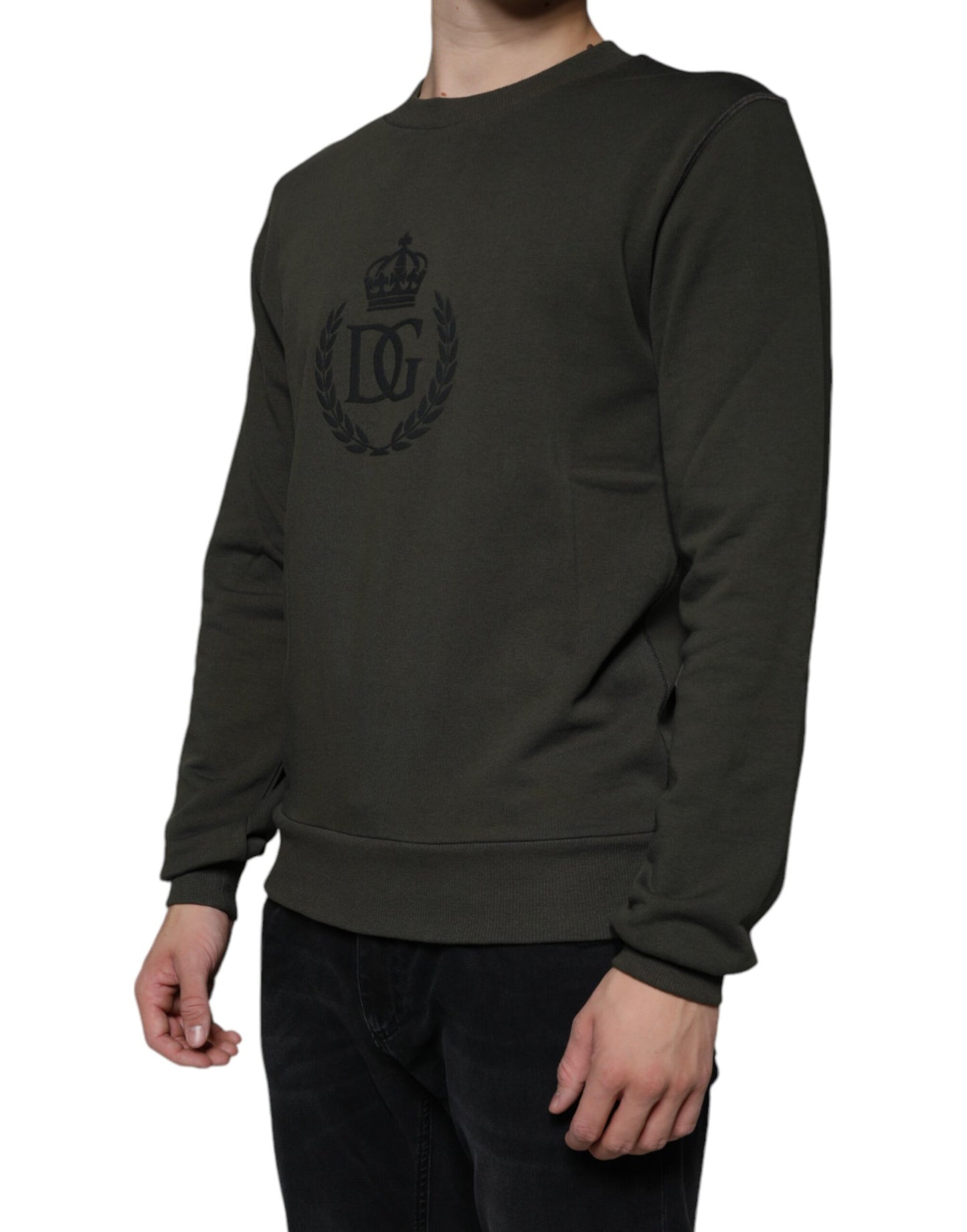 Dolce & Gabbana Army Green DG Crown Crew Neck Pullover Sweater Dolce & Gabbana