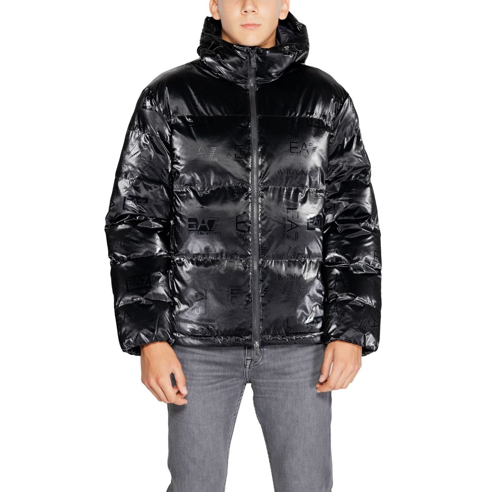 EA7 Emporio Armani Black Polyester Jackets & Coat EA7 Emporio Armani