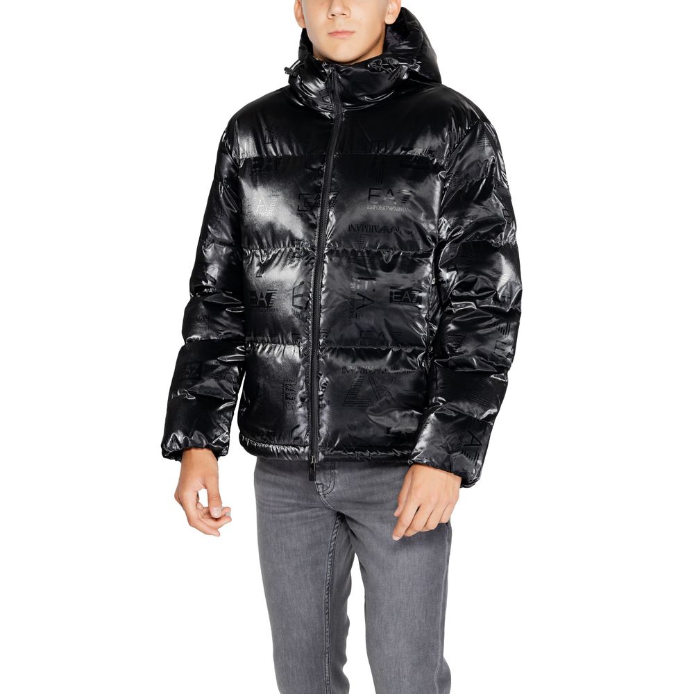 EA7 Emporio Armani Black Polyester Jackets & Coat EA7 Emporio Armani