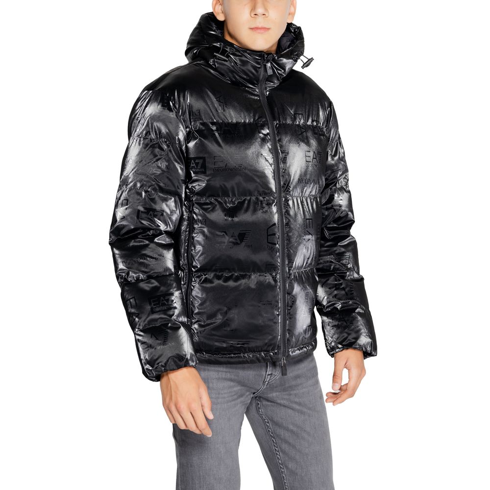 EA7 Emporio Armani Black Polyester Jackets & Coat EA7 Emporio Armani