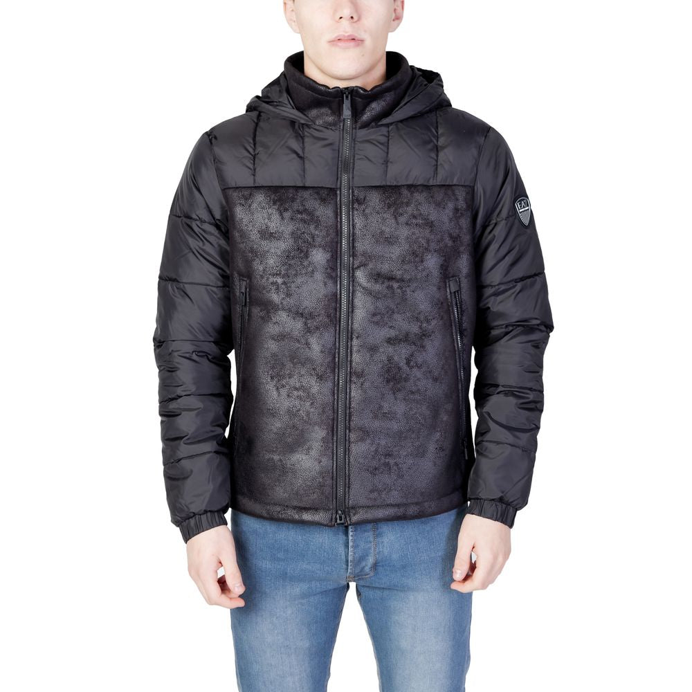 EA7 Emporio Armani Black Polyester Jackets & Coat EA7 Emporio Armani