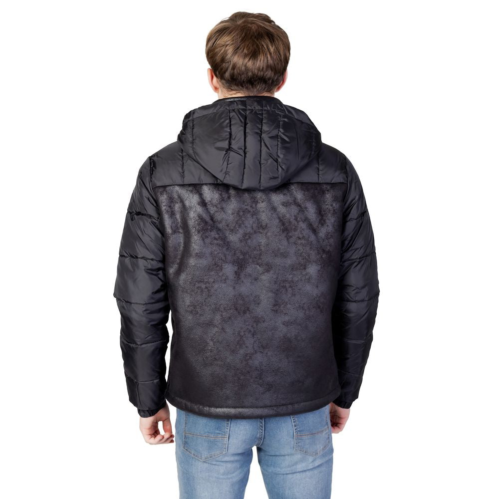 EA7 Emporio Armani Black Polyester Jackets & Coat EA7 Emporio Armani