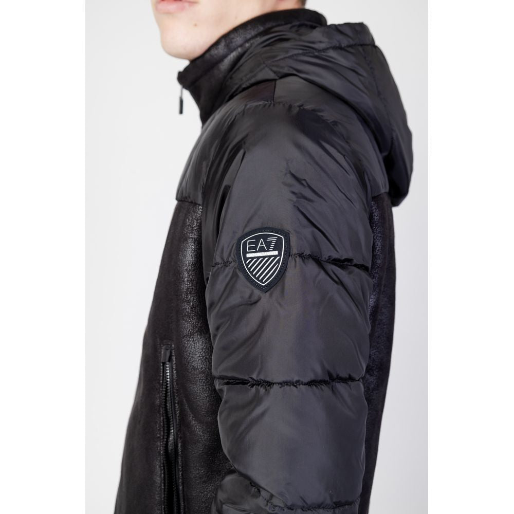 EA7 Emporio Armani Black Polyester Jackets & Coat EA7 Emporio Armani