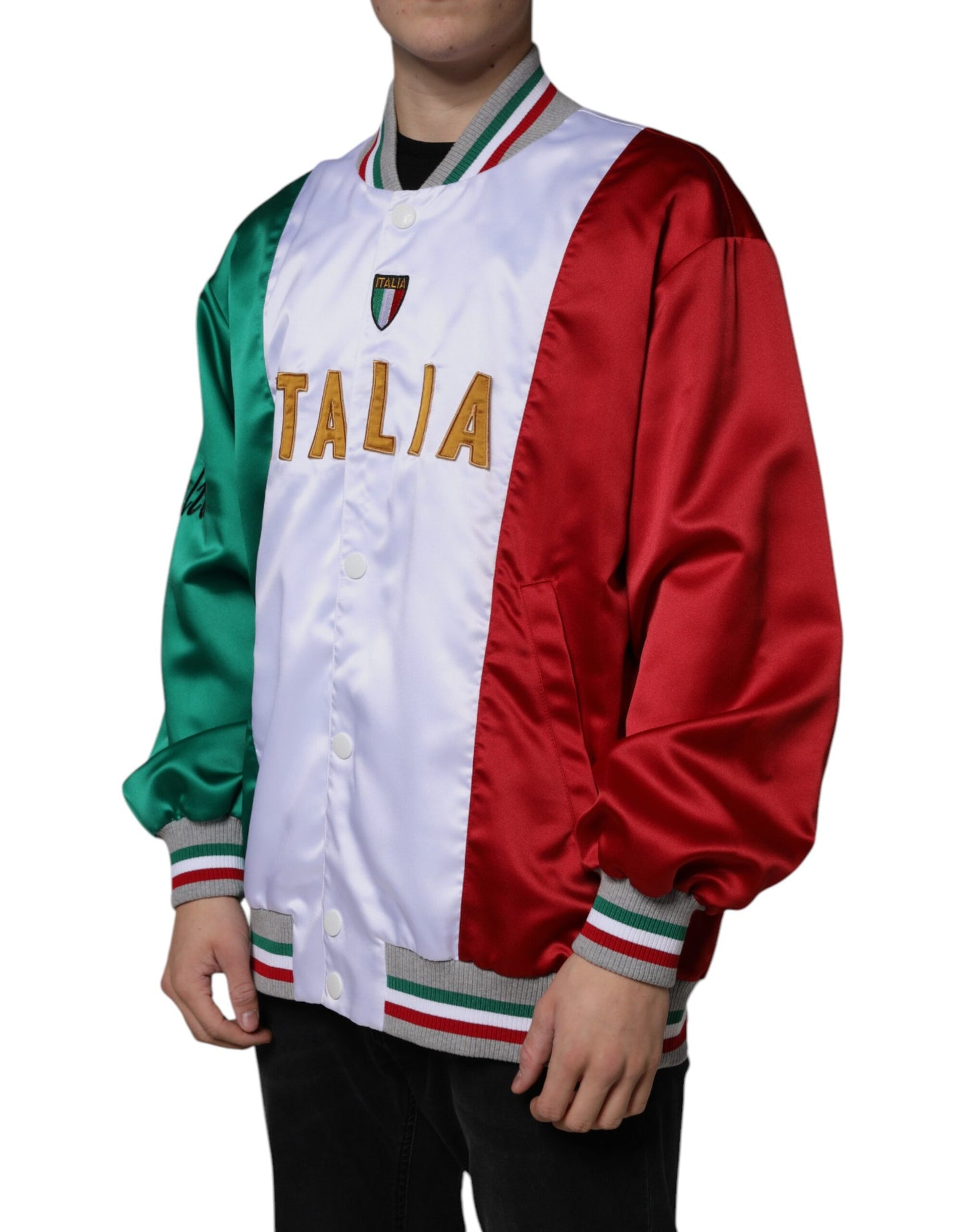 Dolce & Gabbana Multicolor Italia Button Down Bomber Jacket Dolce & Gabbana