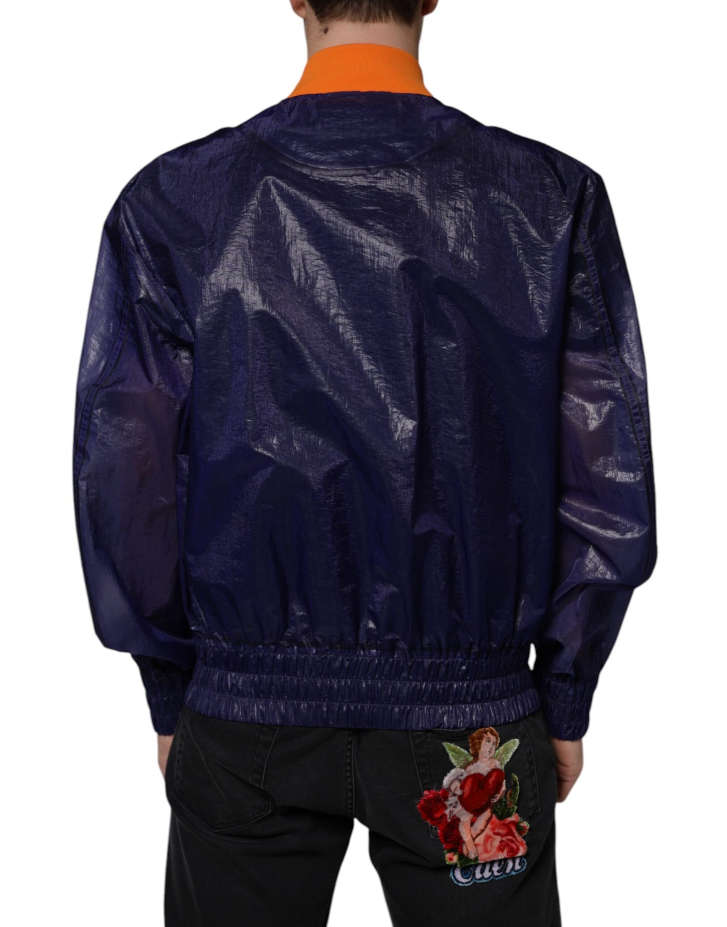 Dolce & Gabbana Blue Cotton Stretch Full Zip Bomber Jacket Dolce & Gabbana