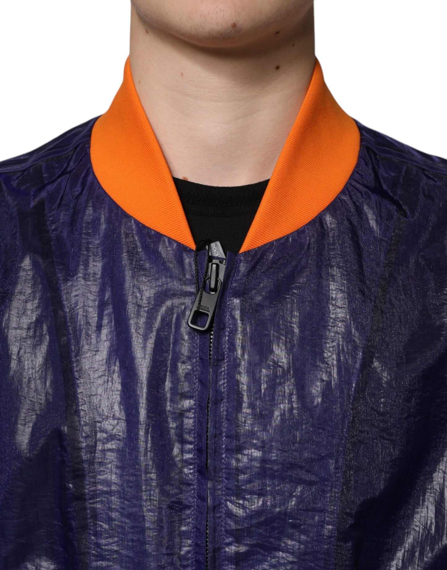 Dolce & Gabbana Blue Cotton Stretch Full Zip Bomber Jacket Dolce & Gabbana