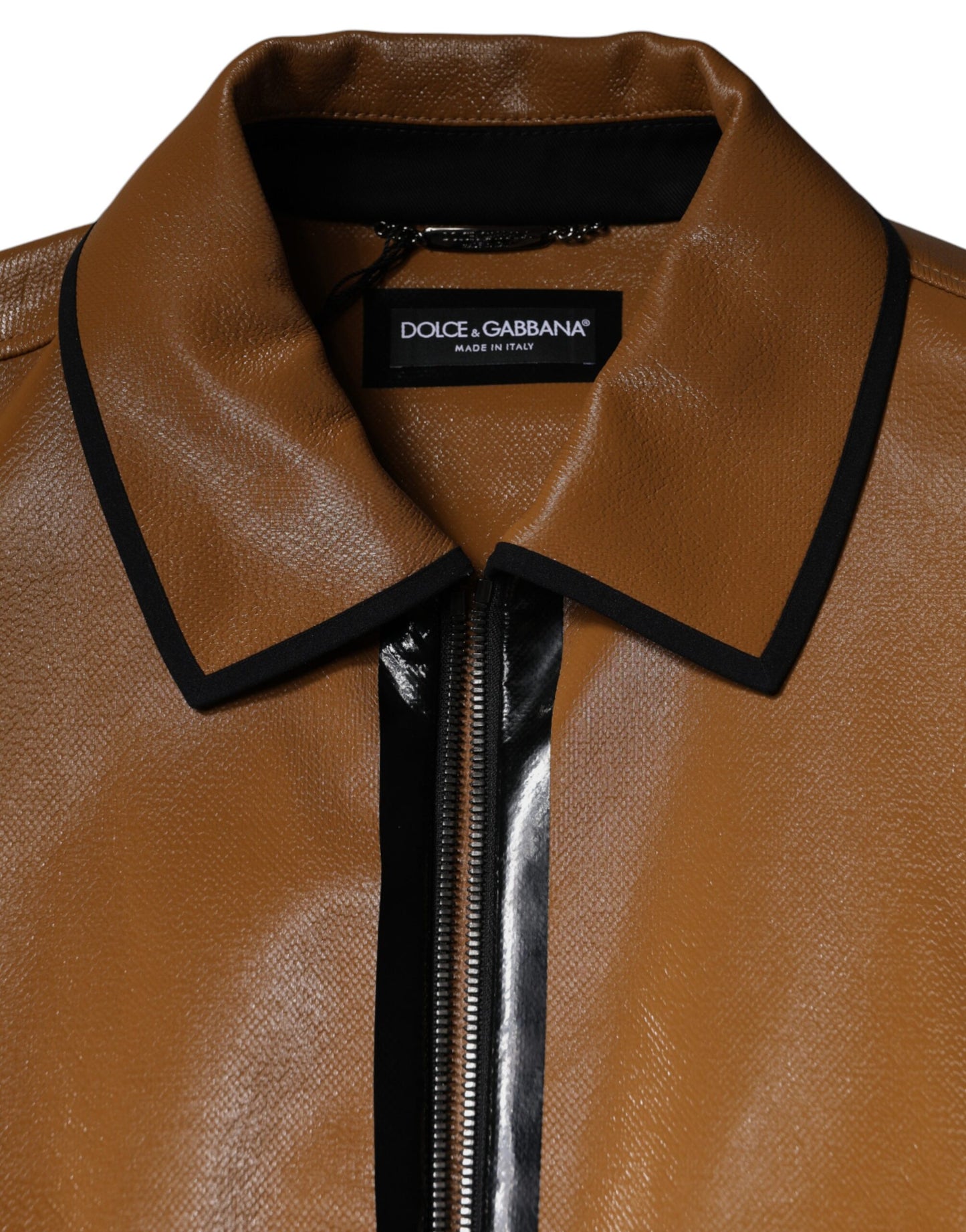 Dolce & Gabbana Brown Leather Full Zip Men Bomber Jacket Dolce & Gabbana
