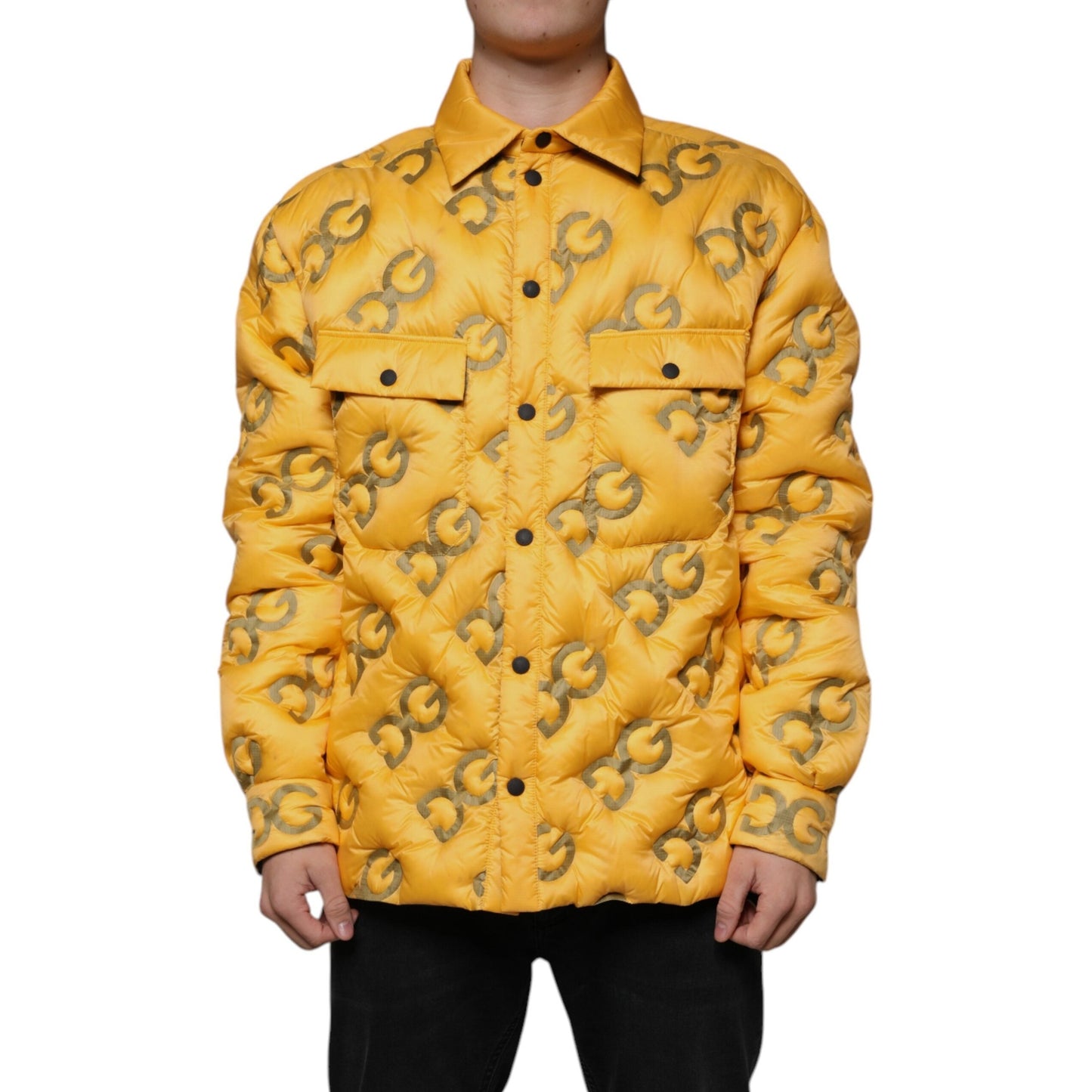 Dolce & Gabbana Yellow Logo Padded Buttoned Blouson Jacket Dolce & Gabbana