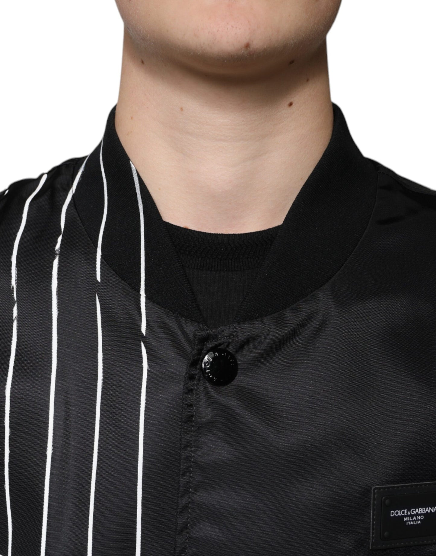 Dolce & Gabbana Black Polka Dot Stripe Nylon Bomber Jacket Dolce & Gabbana
