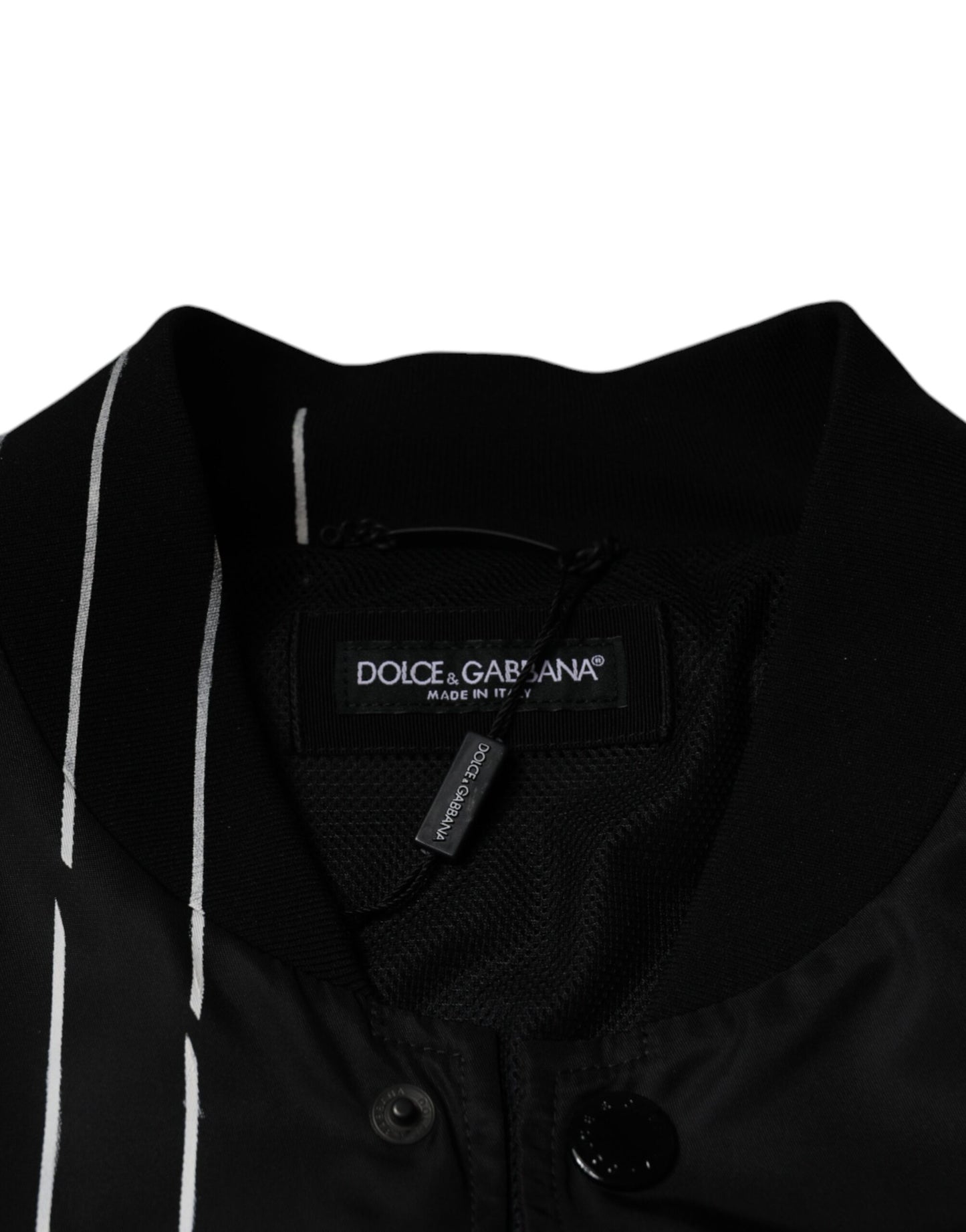 Dolce & Gabbana Black Polka Dot Stripe Nylon Bomber Jacket Dolce & Gabbana