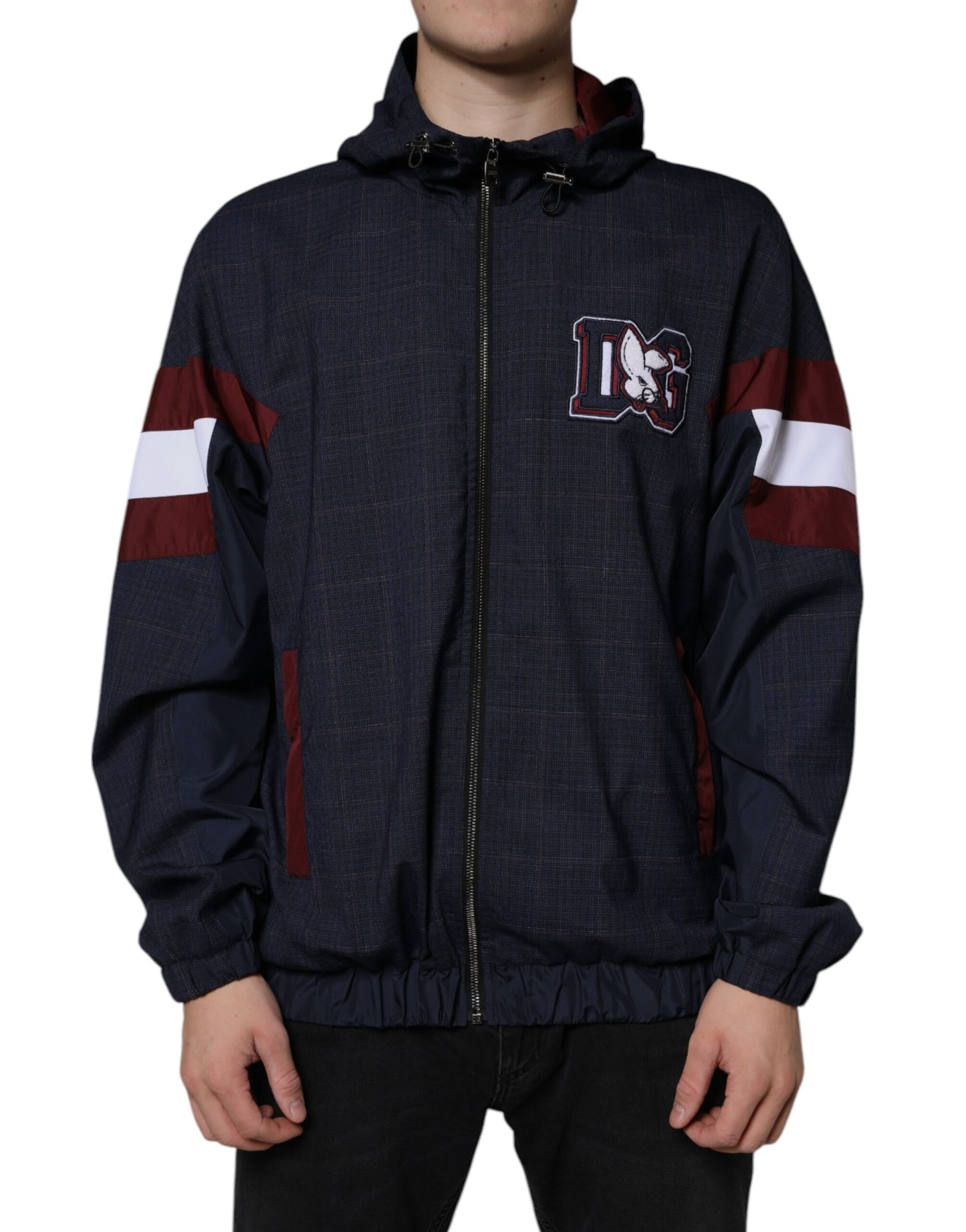 Dolce & Gabbana Blue Logo Full Zip Hooded Men Bomber Jacket Dolce & Gabbana
