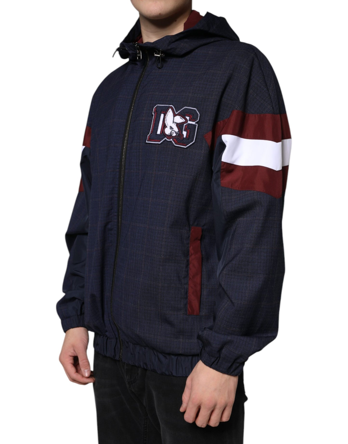 Dolce & Gabbana Blue Logo Full Zip Hooded Men Bomber Jacket Dolce & Gabbana
