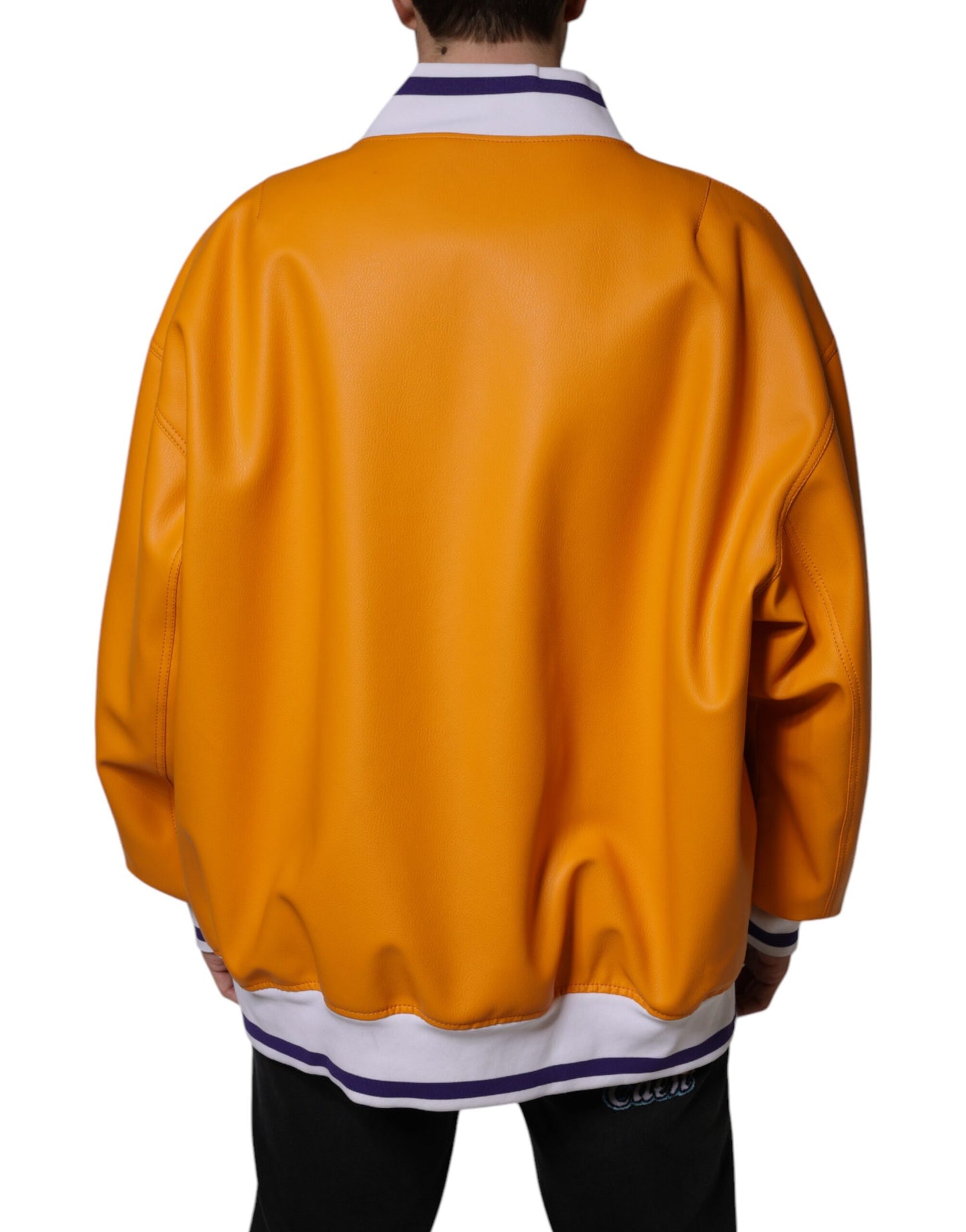 Dolce & Gabbana Orange White Full Zip Jersey Bomber Jacket Dolce & Gabbana