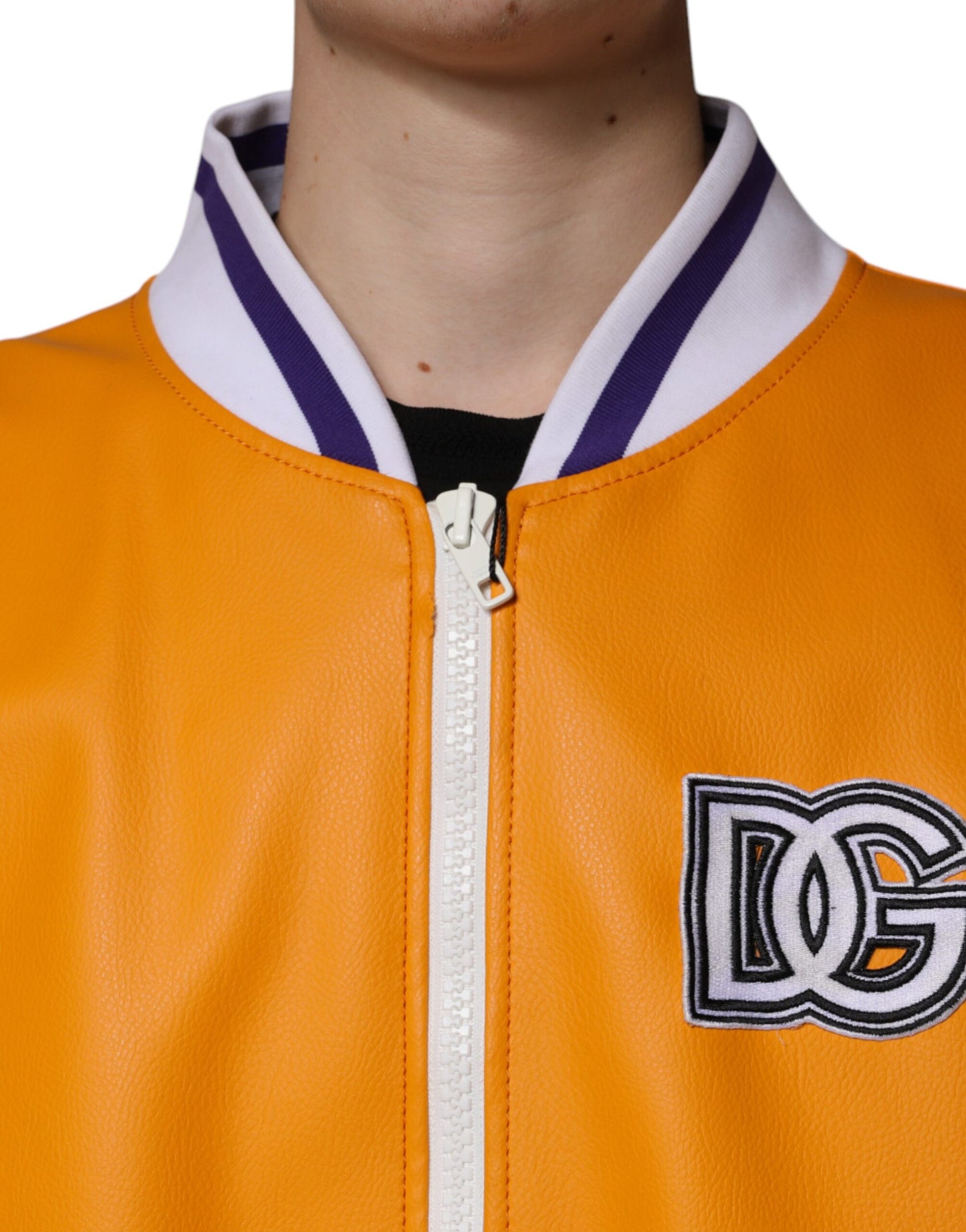 Dolce & Gabbana Orange White Full Zip Jersey Bomber Jacket Dolce & Gabbana