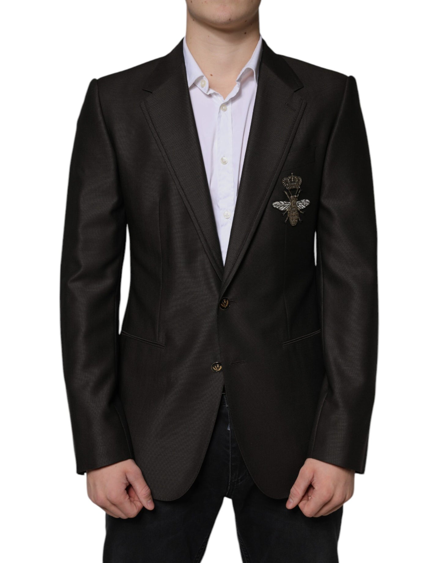 Dolce & Gabbana Blazer Brown Green Bee Wool Jacket Coat Dolce & Gabbana