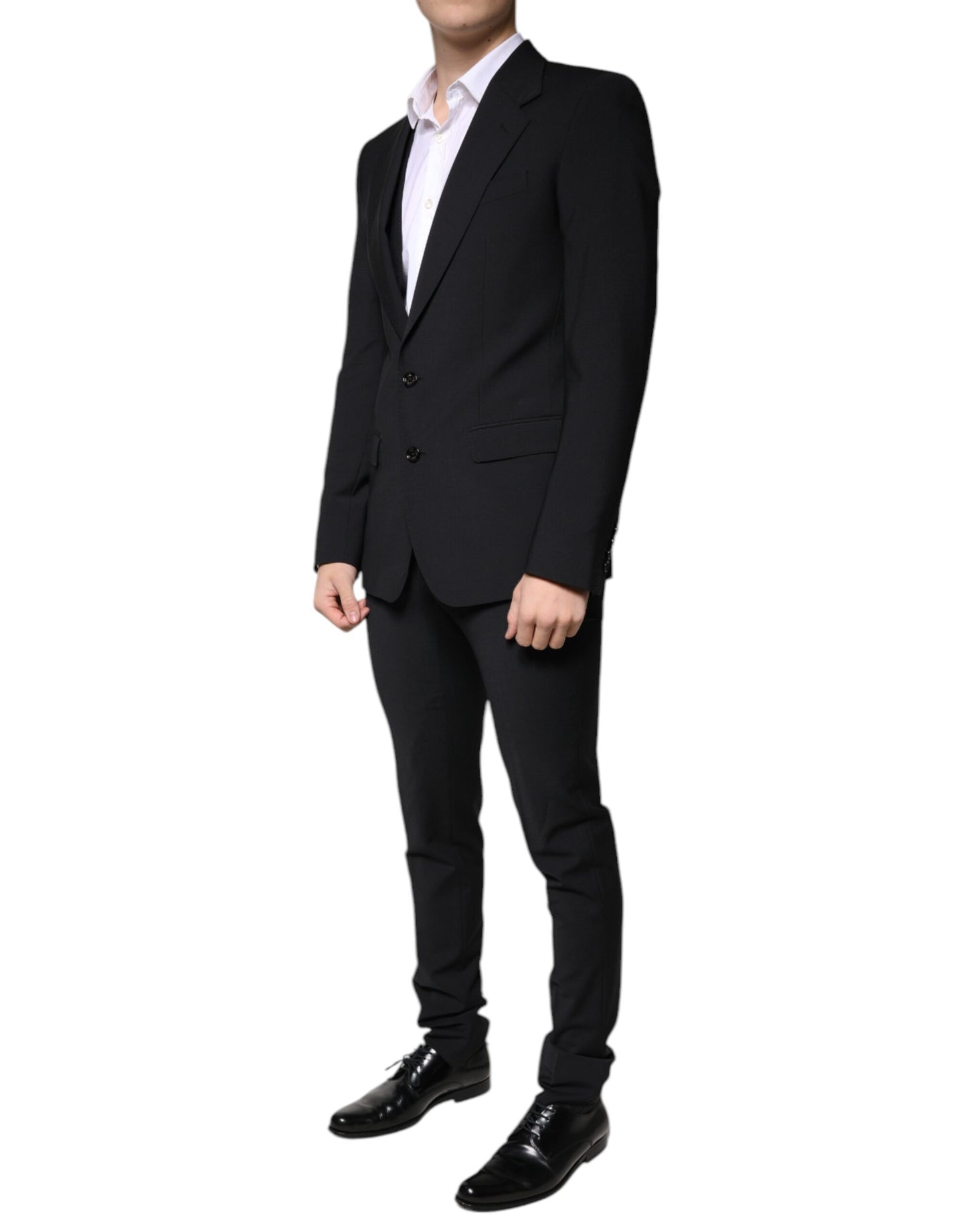 Dolce & Gabbana Black Wool 3 Piece Slim Fit Formal Men Suit Dolce & Gabbana