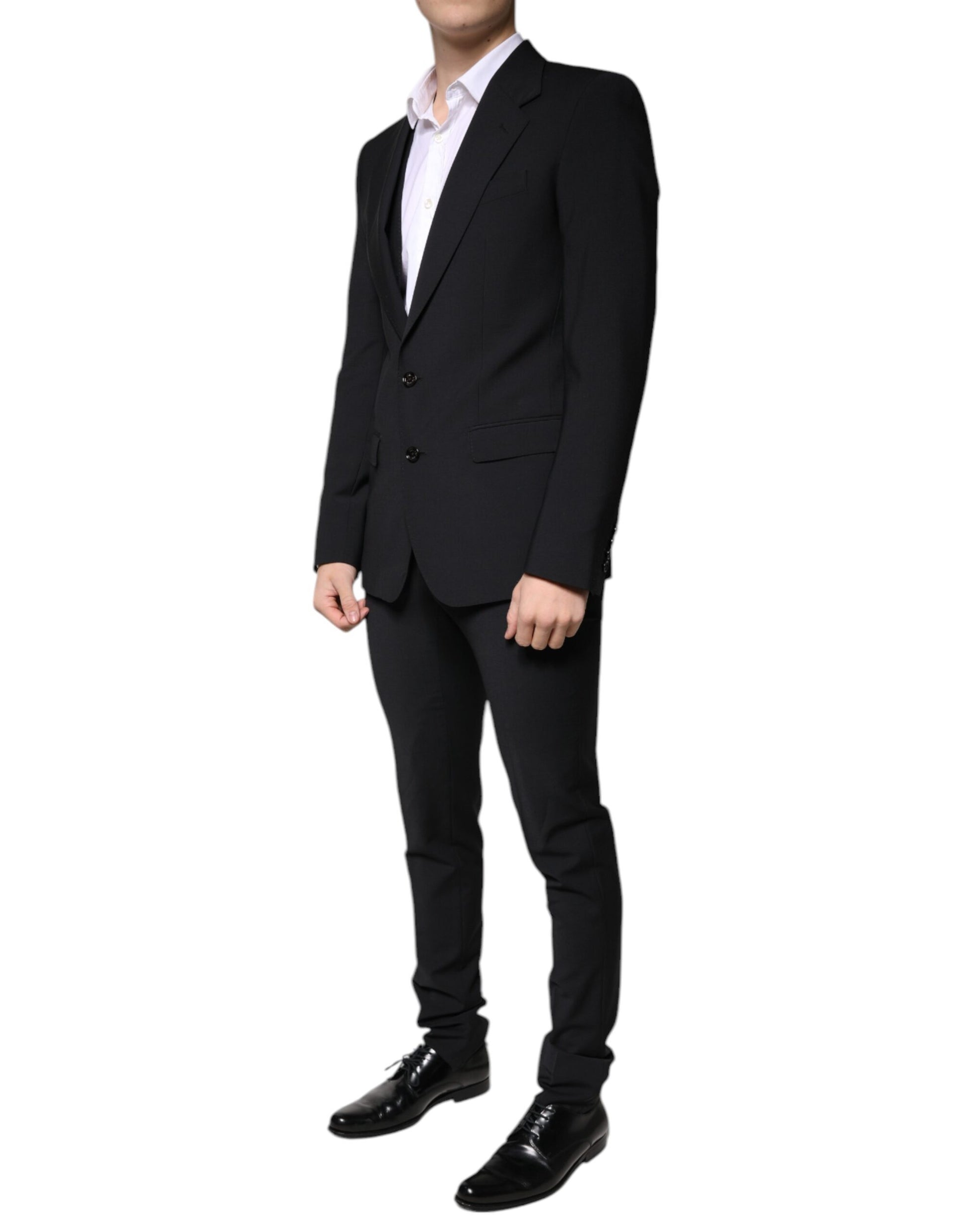 Dolce & Gabbana Black Wool 3 Piece Slim Fit Formal Men Suit Dolce & Gabbana