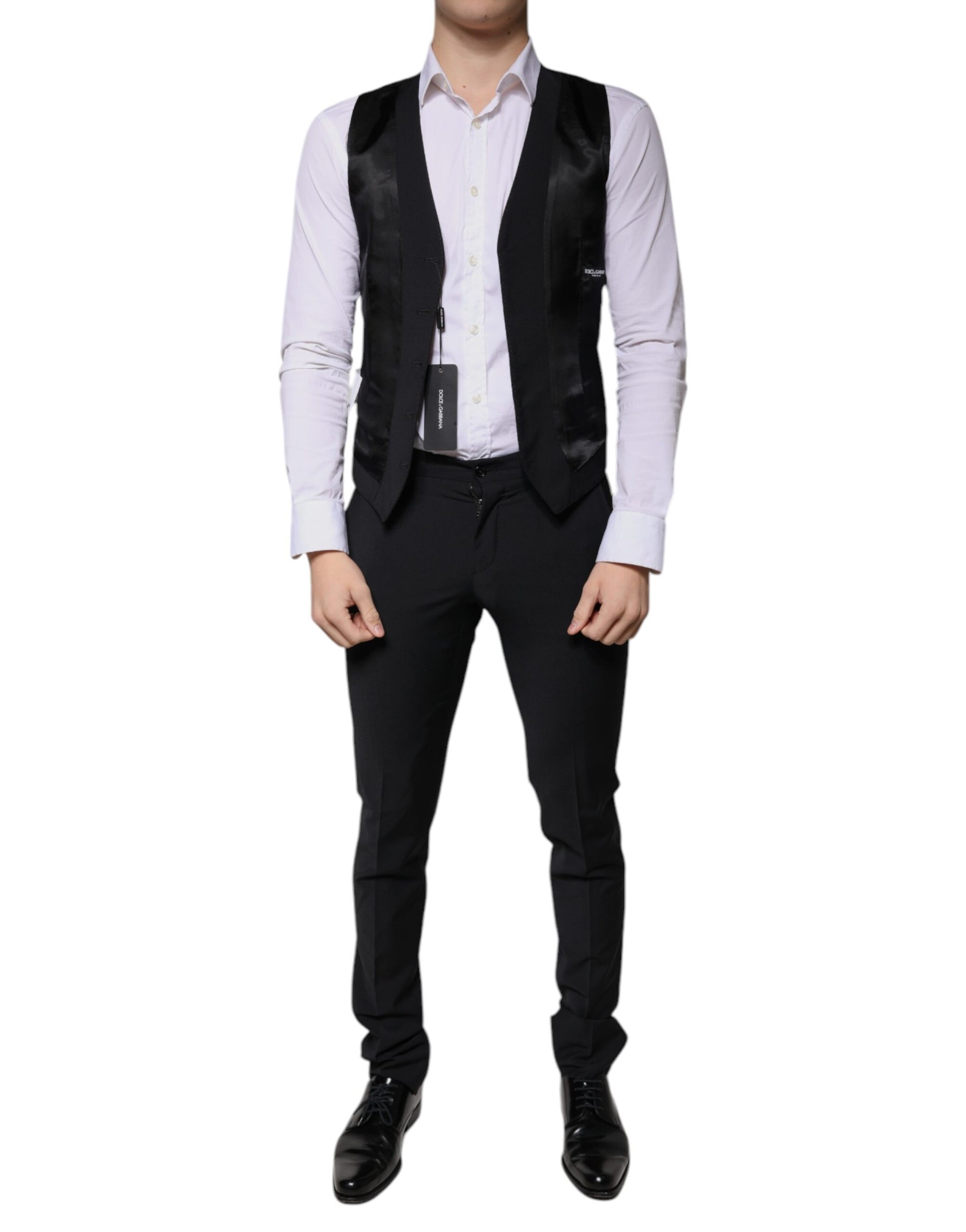 Dolce & Gabbana Black Wool 3 Piece Slim Fit Formal Men Suit Dolce & Gabbana