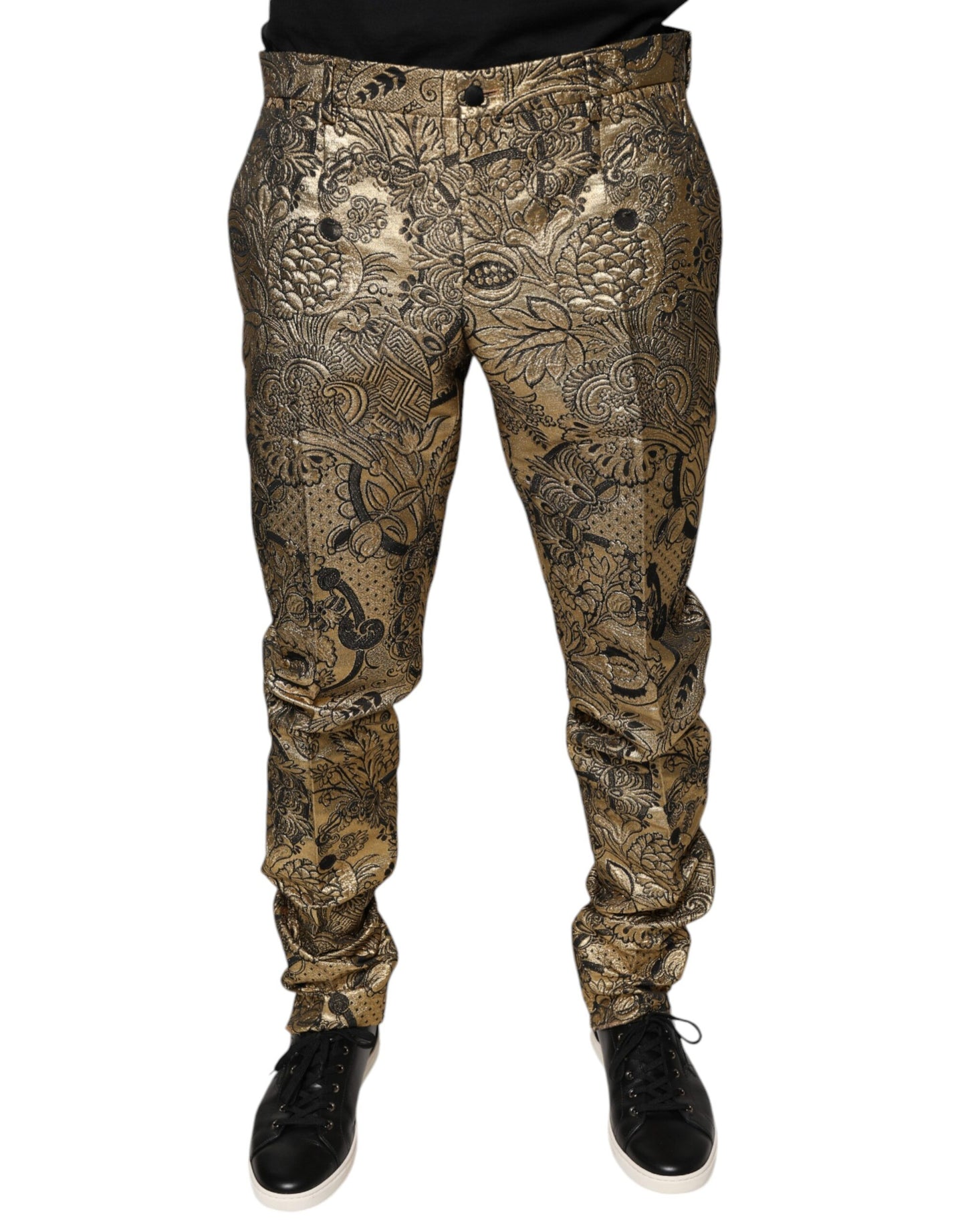 Dolce & Gabbana Gold Floral Jacquard Men Dress Pants Dolce & Gabbana