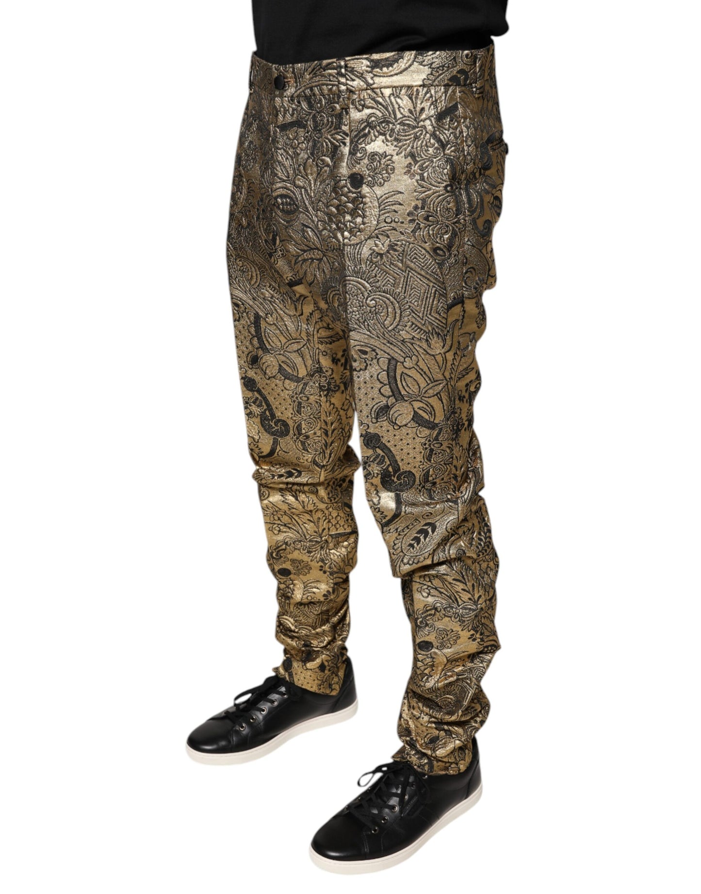 Dolce & Gabbana Gold Floral Jacquard Men Dress Pants Dolce & Gabbana
