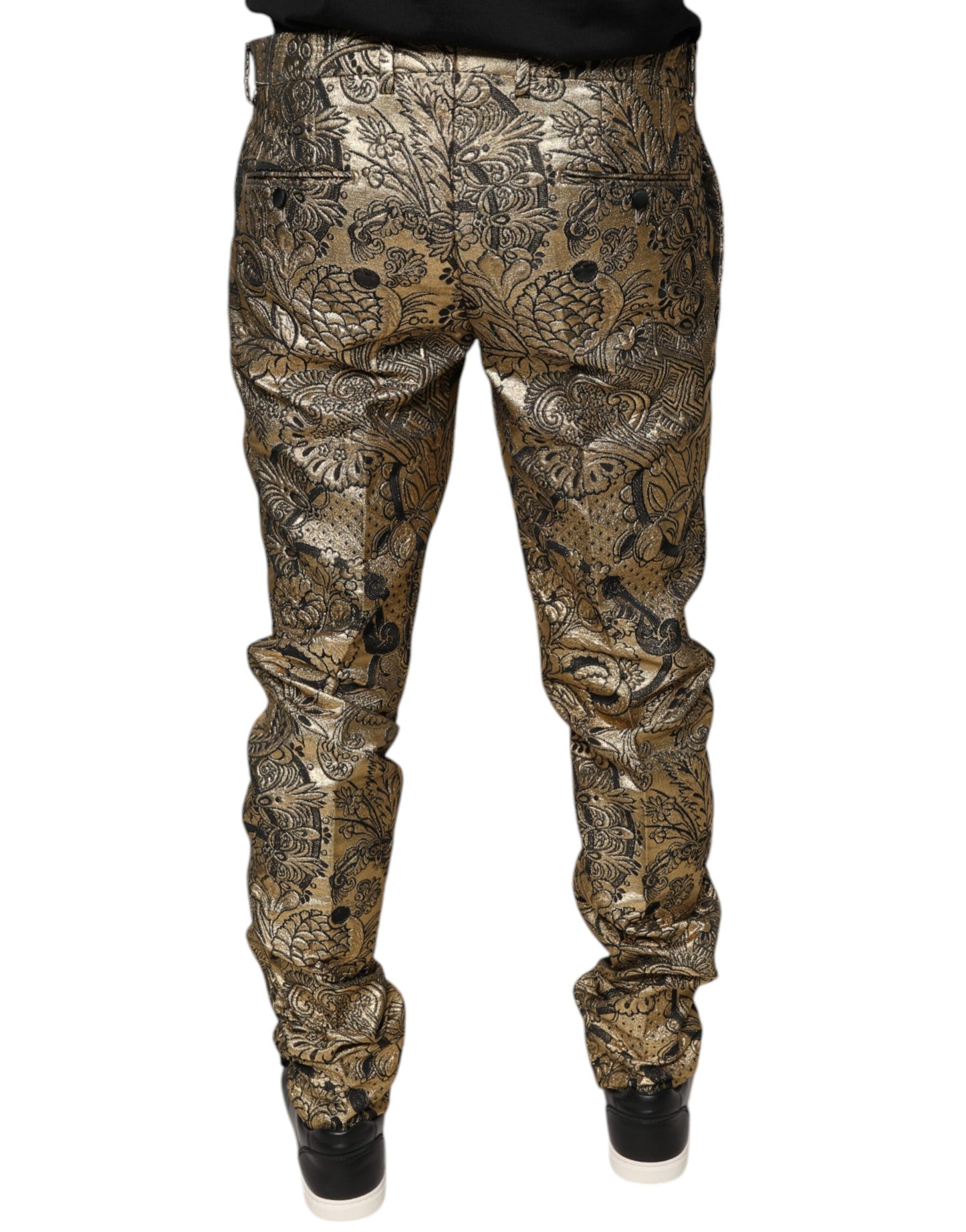 Dolce & Gabbana Gold Floral Jacquard Men Dress Pants Dolce & Gabbana