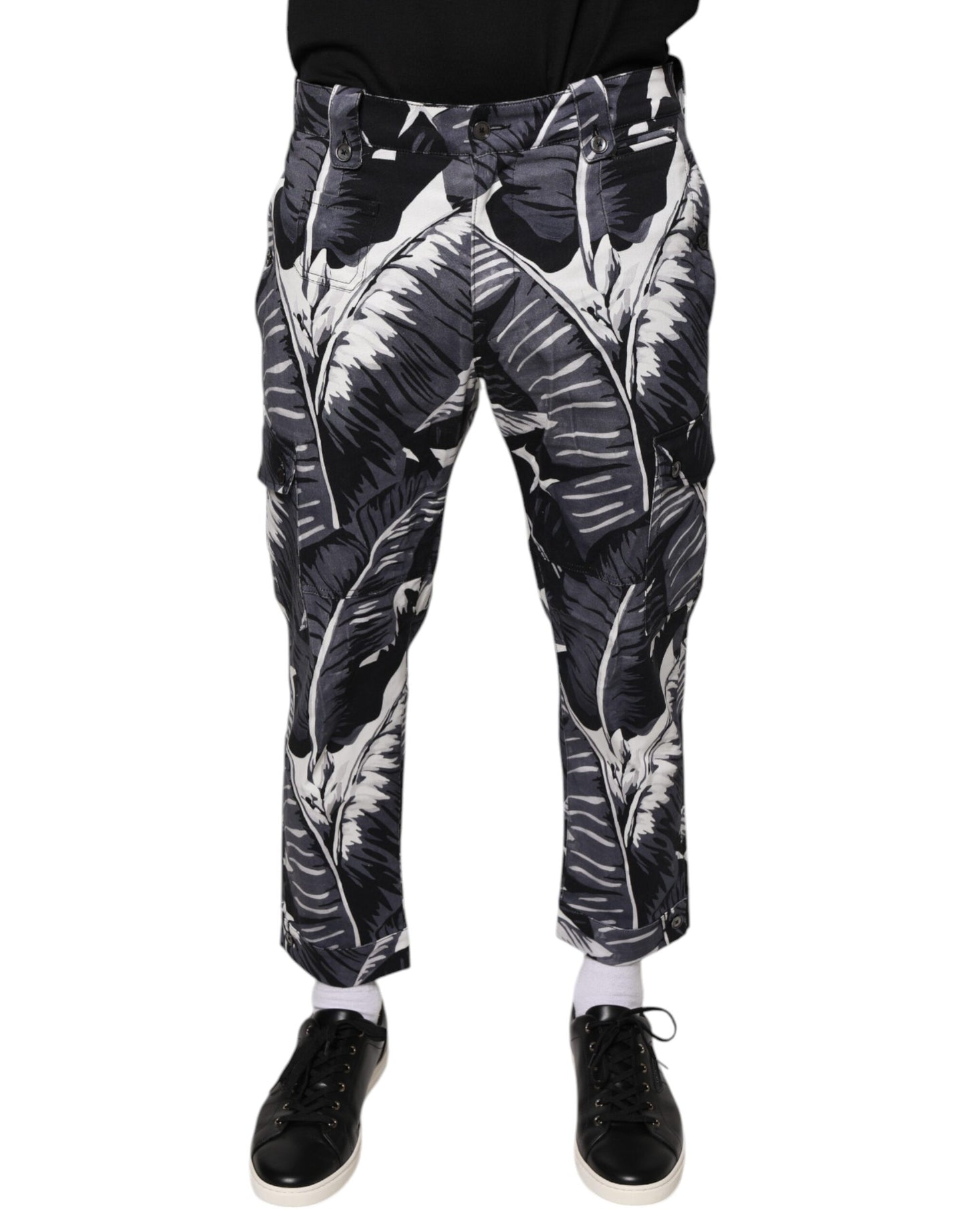 Dolce & Gabbana Gray Banana Leaf Cotton Stretch Capri Pants Dolce & Gabbana