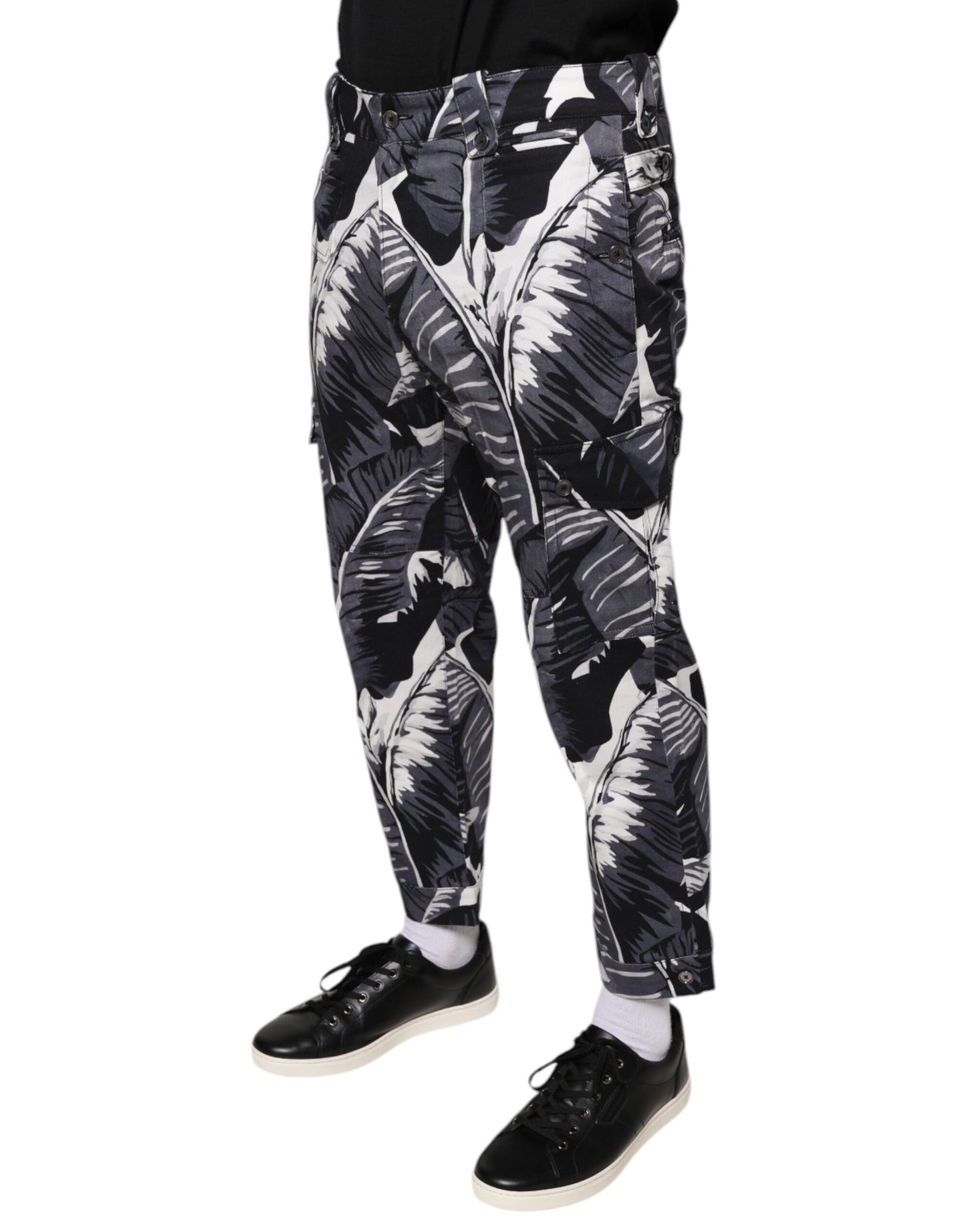 Dolce & Gabbana Gray Banana Leaf Cotton Stretch Capri Pants Dolce & Gabbana