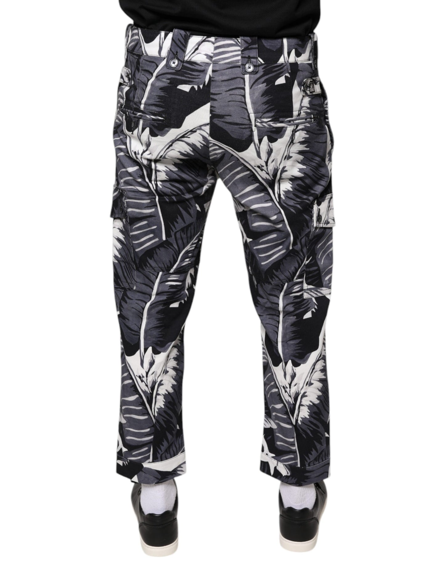 Dolce & Gabbana Gray Banana Leaf Cotton Stretch Capri Pants Dolce & Gabbana