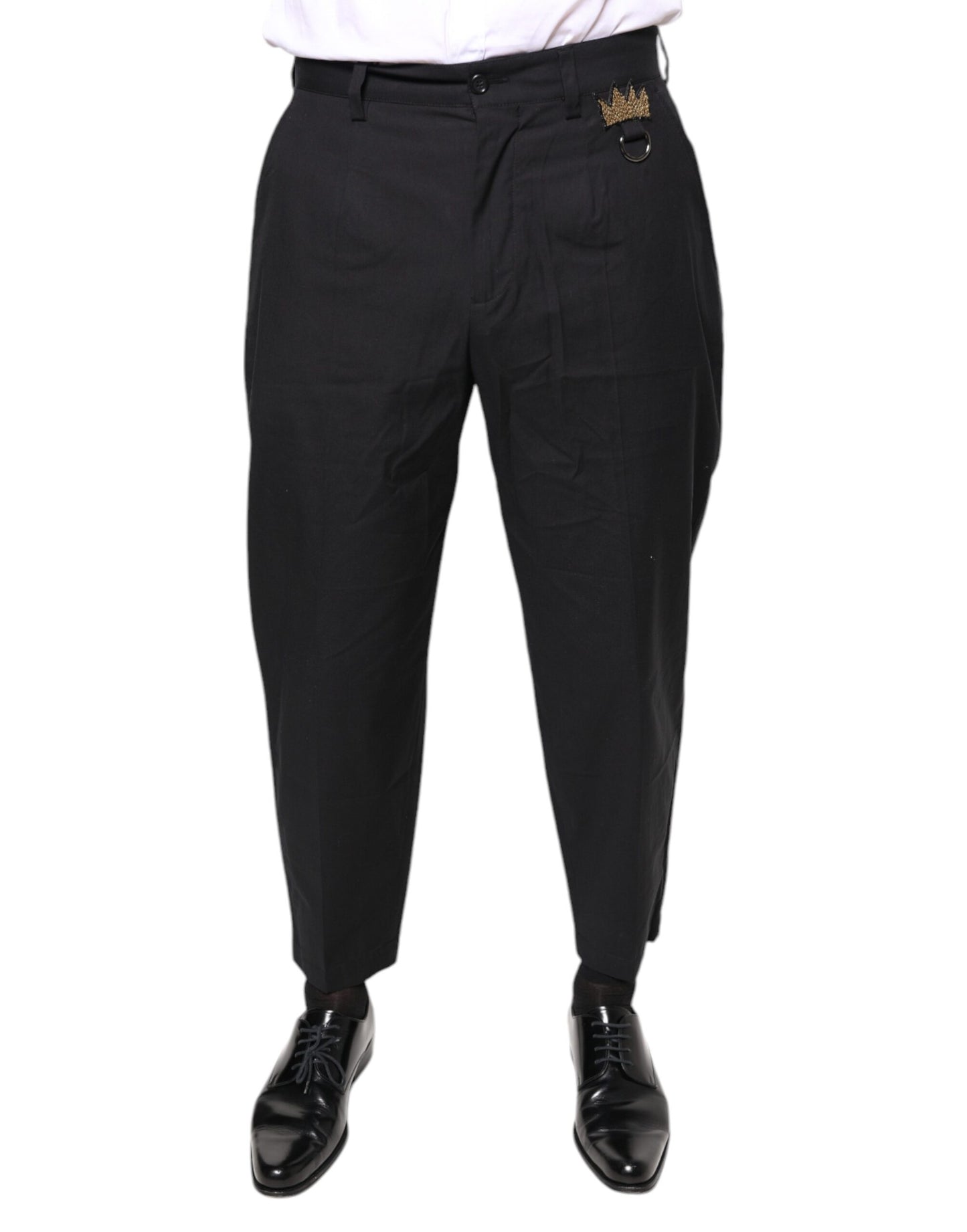 Dolce & Gabbana Black Crown Cotton Dress Pants Dolce & Gabbana