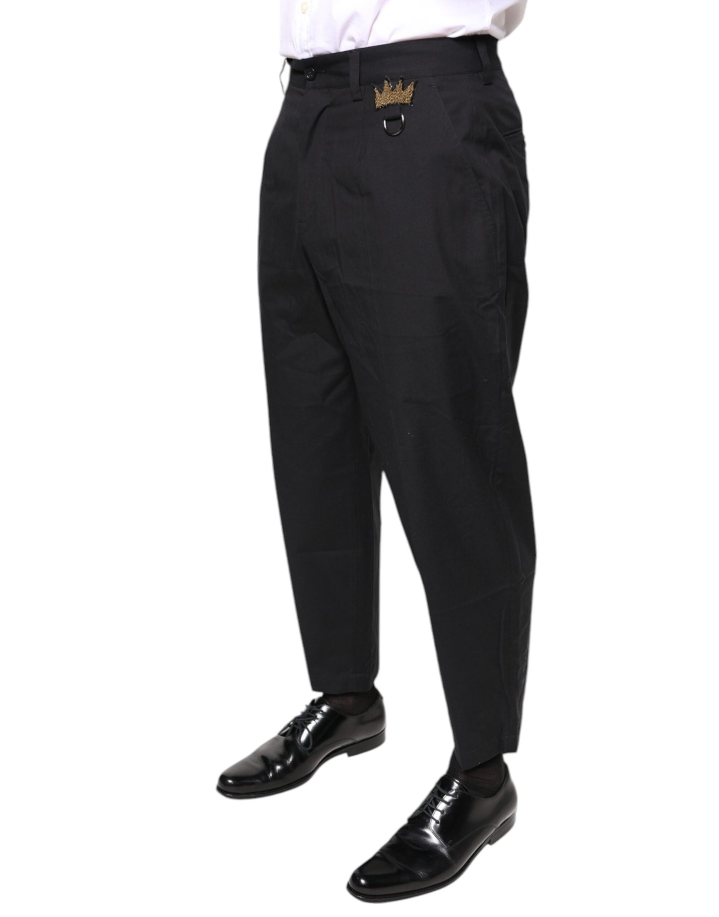 Dolce & Gabbana Black Crown Cotton Dress Pants Dolce & Gabbana