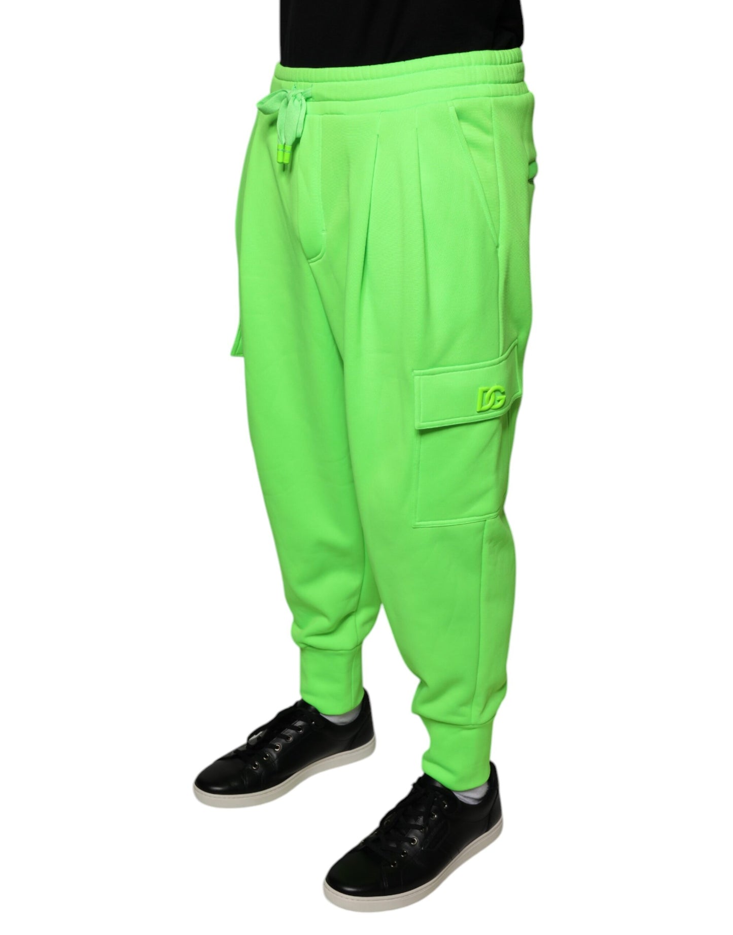 Dolce & Gabbana Neon Green Polyester Cargo Jogger Sweatpants Pants Dolce & Gabbana