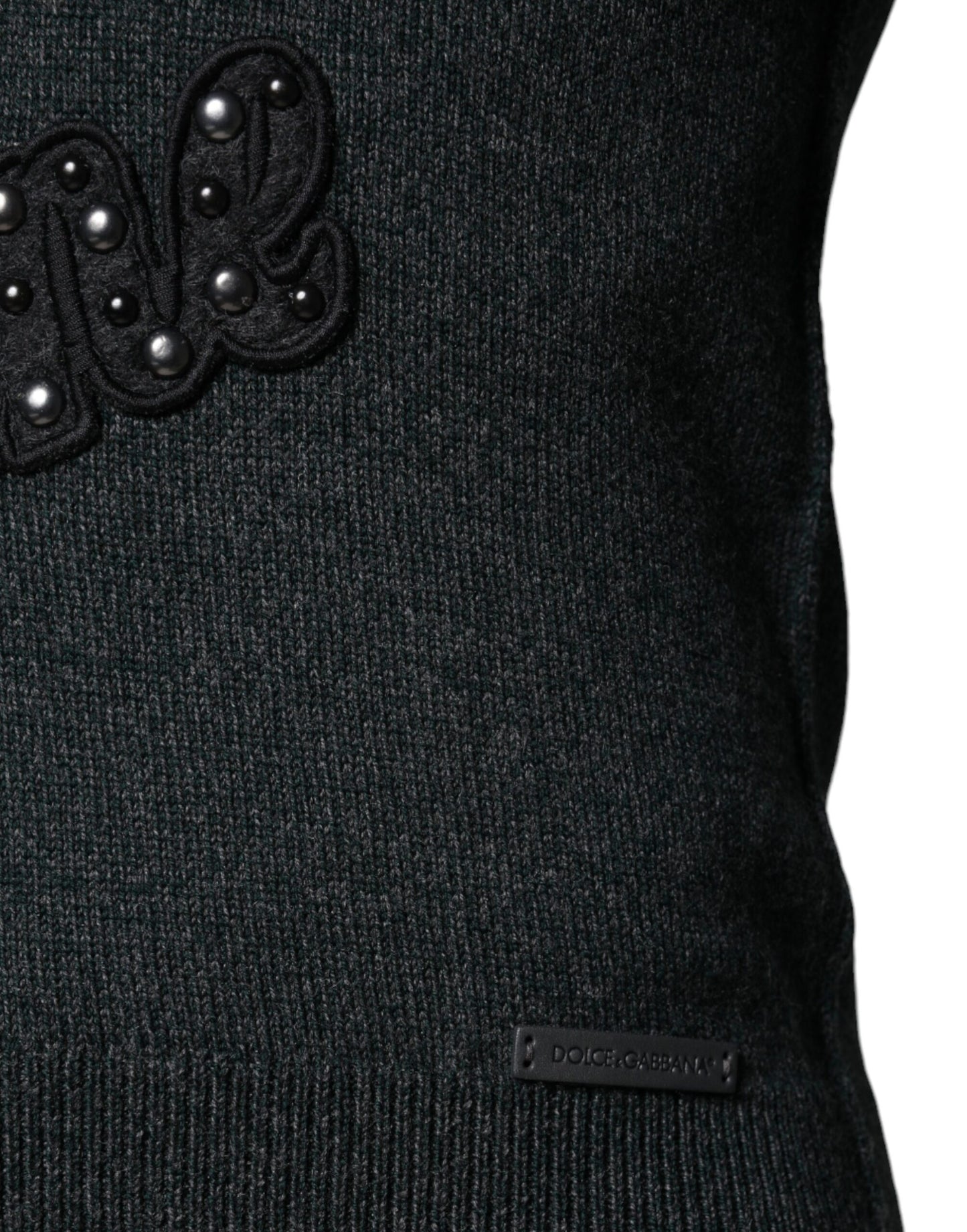 Dolce & Gabbana Gray Embellished Crew Neck Pullover Sweater Dolce & Gabbana