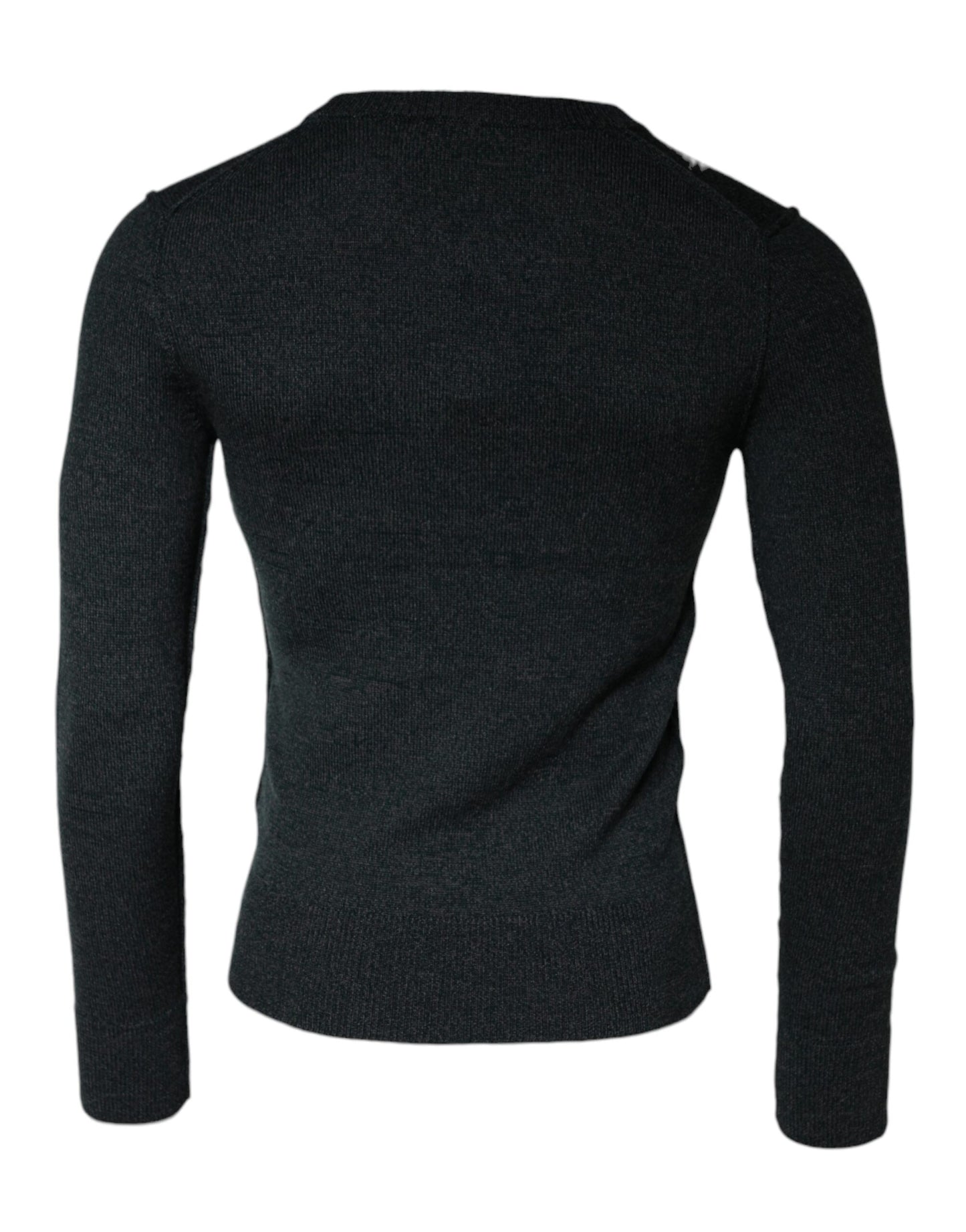 Dolce & Gabbana Gray Embellished Crew Neck Pullover Sweater Dolce & Gabbana