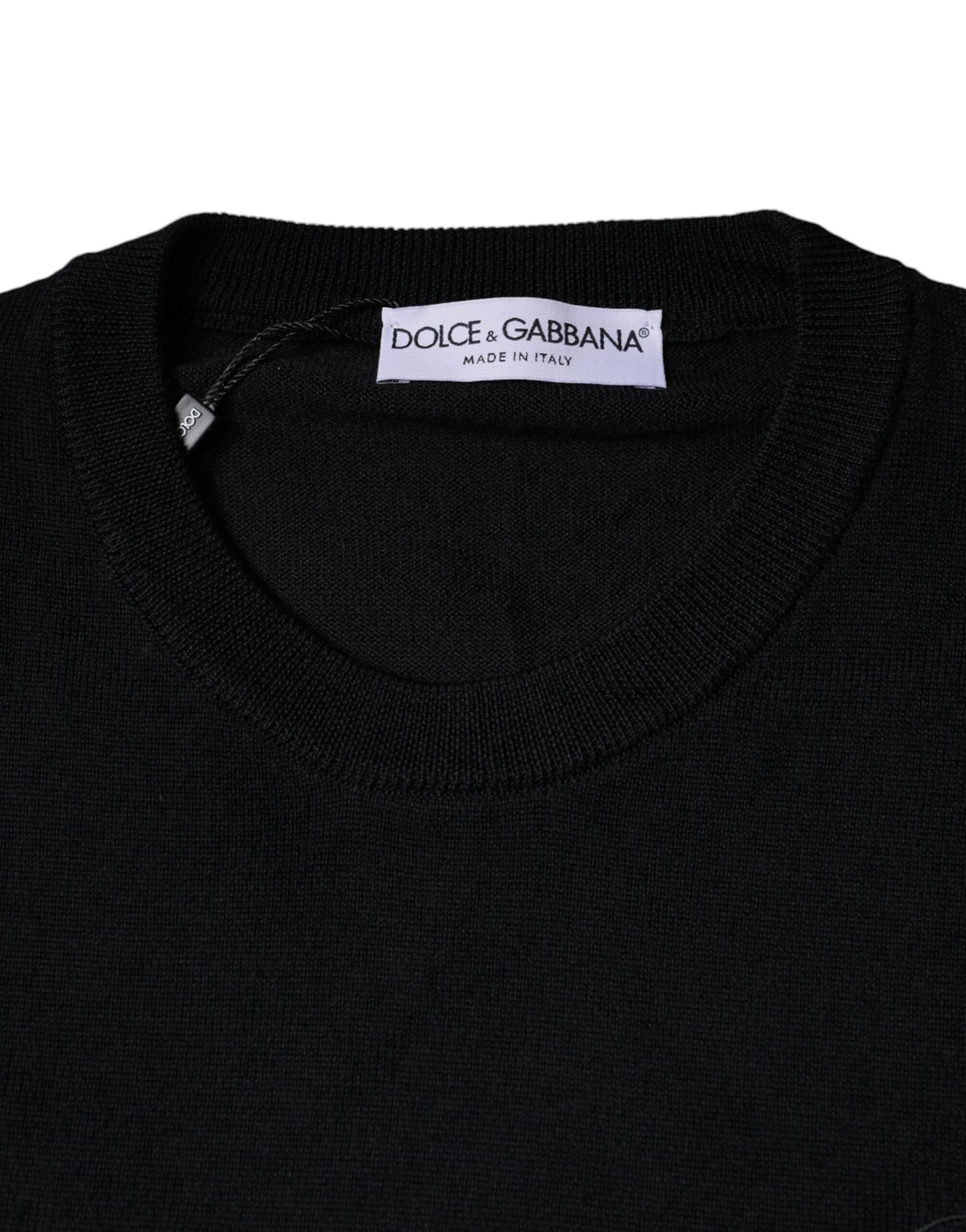 Dolce & Gabbana Black Wool Knit Crew Neck Pullover Sweater Dolce & Gabbana