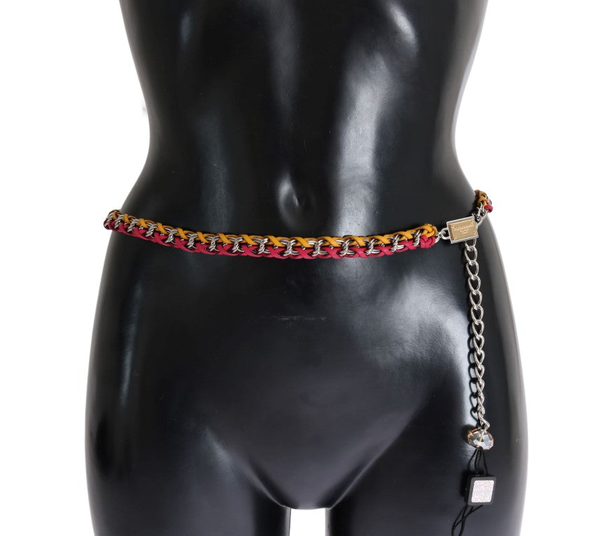 Dolce & Gabbana Red Yellow Leather Crystal Belt Dolce & Gabbana