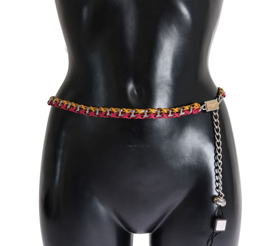 Dolce & Gabbana Red Yellow Leather Crystal Belt Dolce & Gabbana