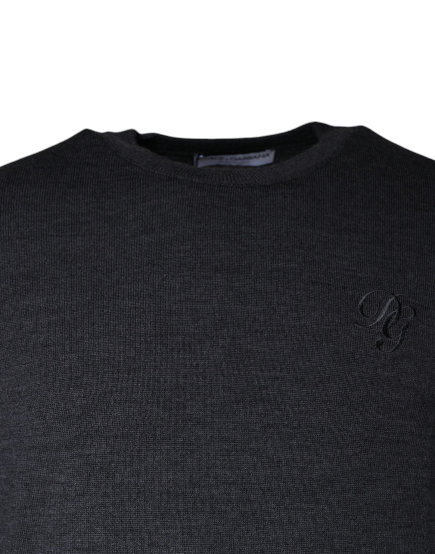 Dolce & Gabbana Dark Gray Wool Crew Neck Pullover Sweater Dolce & Gabbana