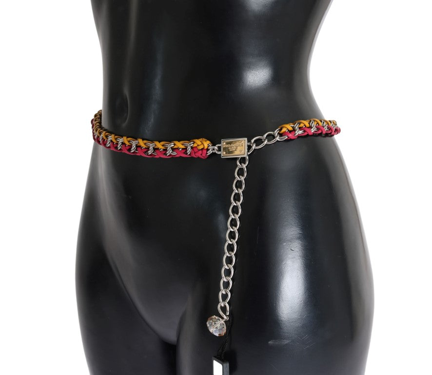 Dolce & Gabbana Red Yellow Leather Crystal Belt Dolce & Gabbana
