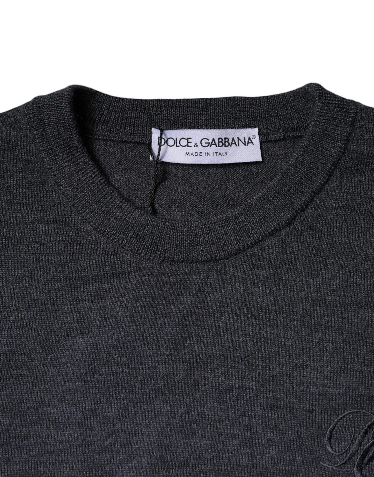 Dolce & Gabbana Dark Gray Wool Crew Neck Pullover Sweater Dolce & Gabbana