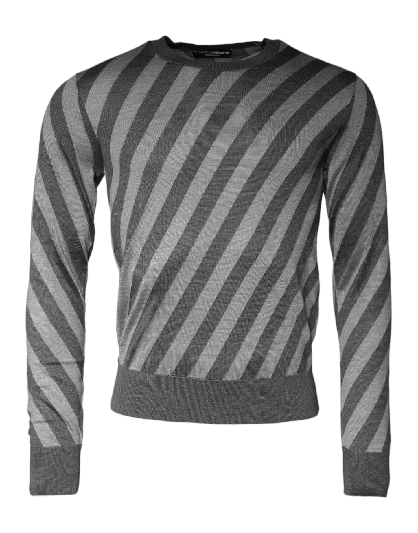 Dolce & Gabbana Gray Stripes Long Sleeve Round Neck Pullover Sweater Dolce & Gabbana