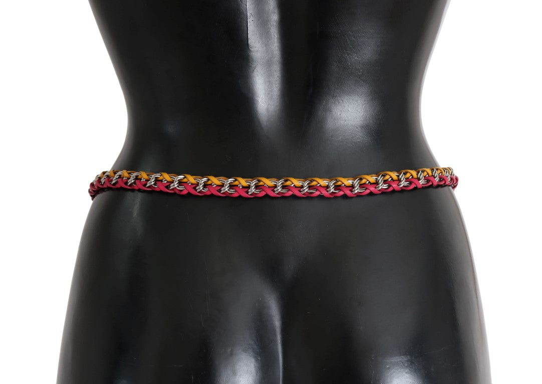 Dolce & Gabbana Red Yellow Leather Crystal Belt Dolce & Gabbana