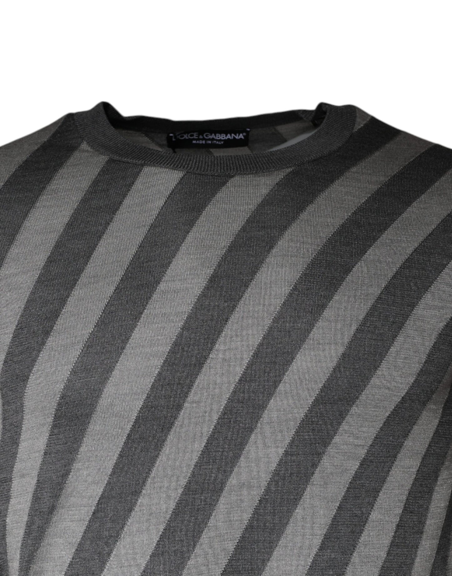 Dolce & Gabbana Gray Stripes Long Sleeve Round Neck Pullover Sweater Dolce & Gabbana