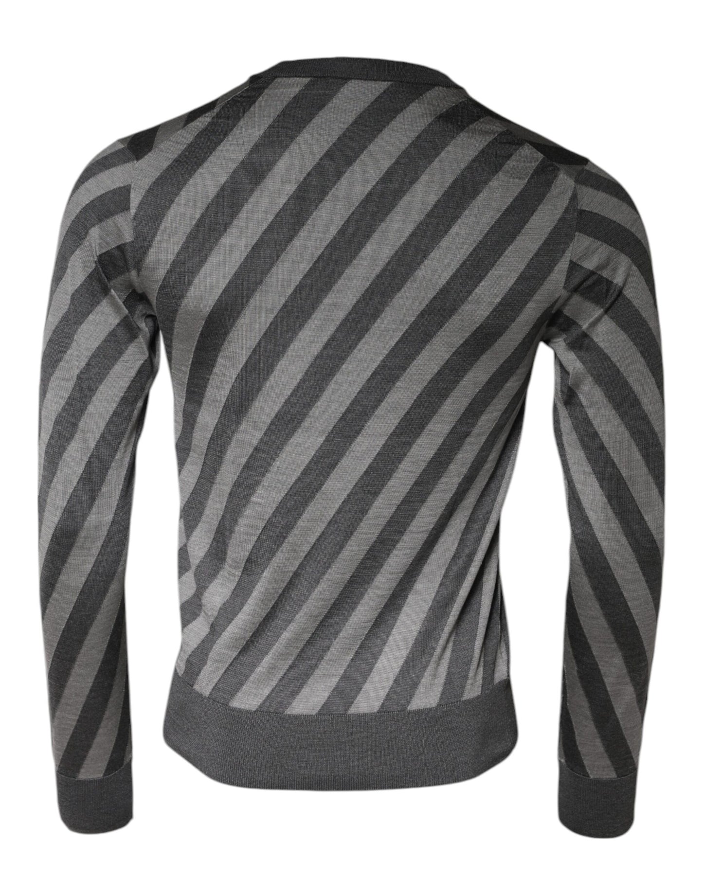Dolce & Gabbana Gray Stripes Long Sleeve Round Neck Pullover Sweater Dolce & Gabbana