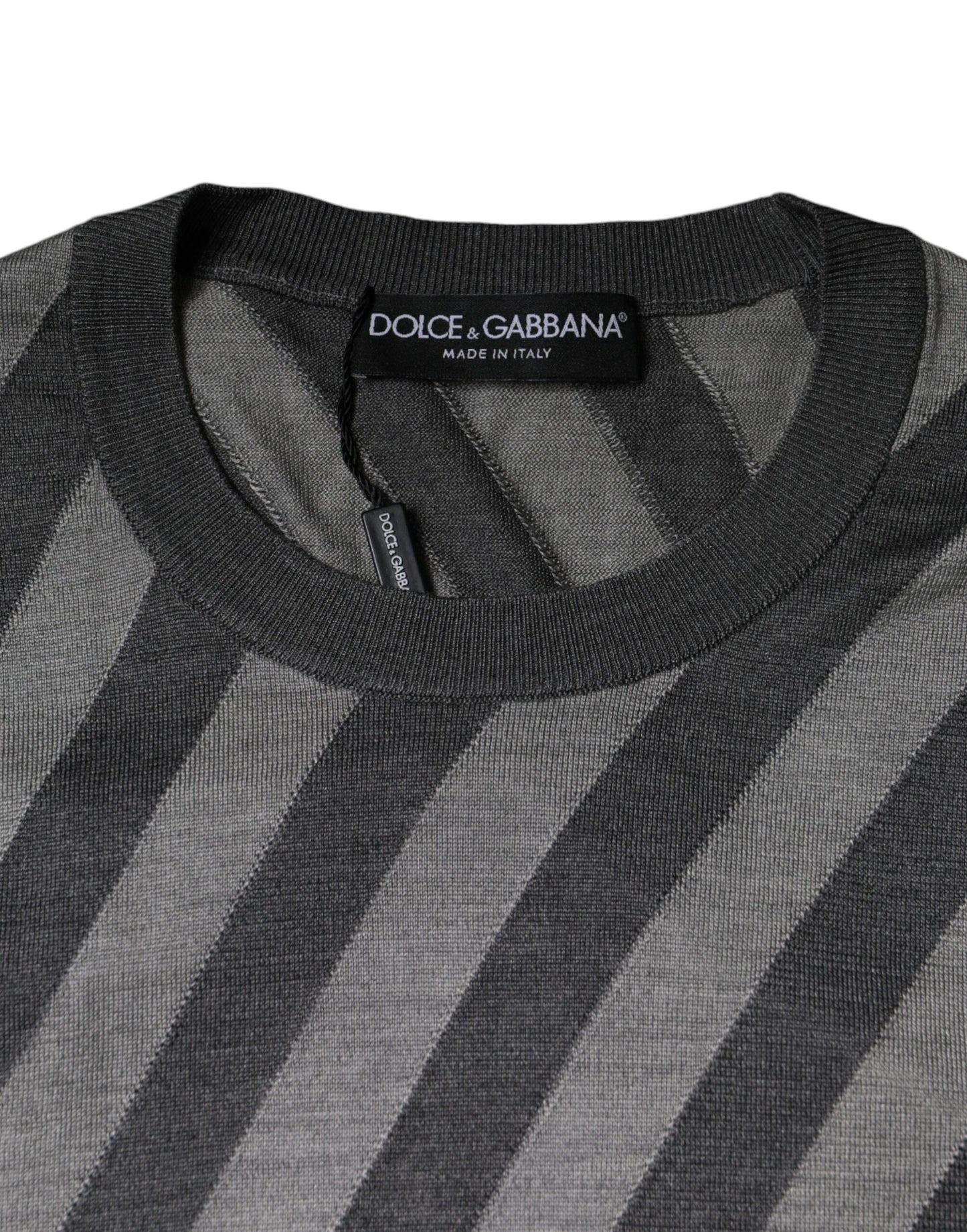 Dolce & Gabbana Gray Stripes Long Sleeve Round Neck Pullover Sweater Dolce & Gabbana